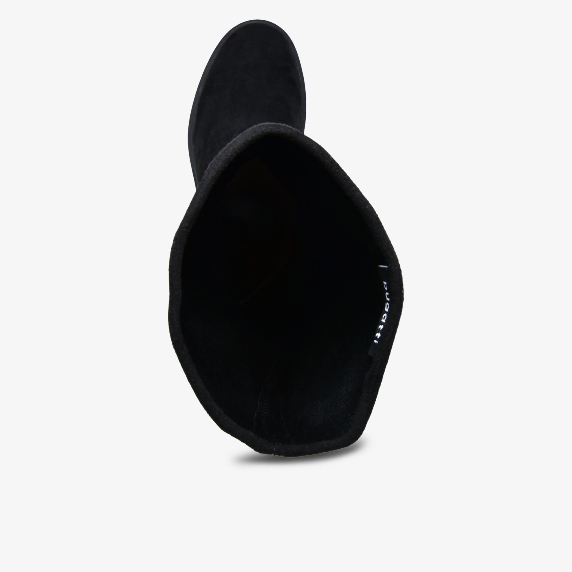 Schwarzer Schuh mit eleganter Form und hochwertiger Verarbeitung in klarer Draufsicht