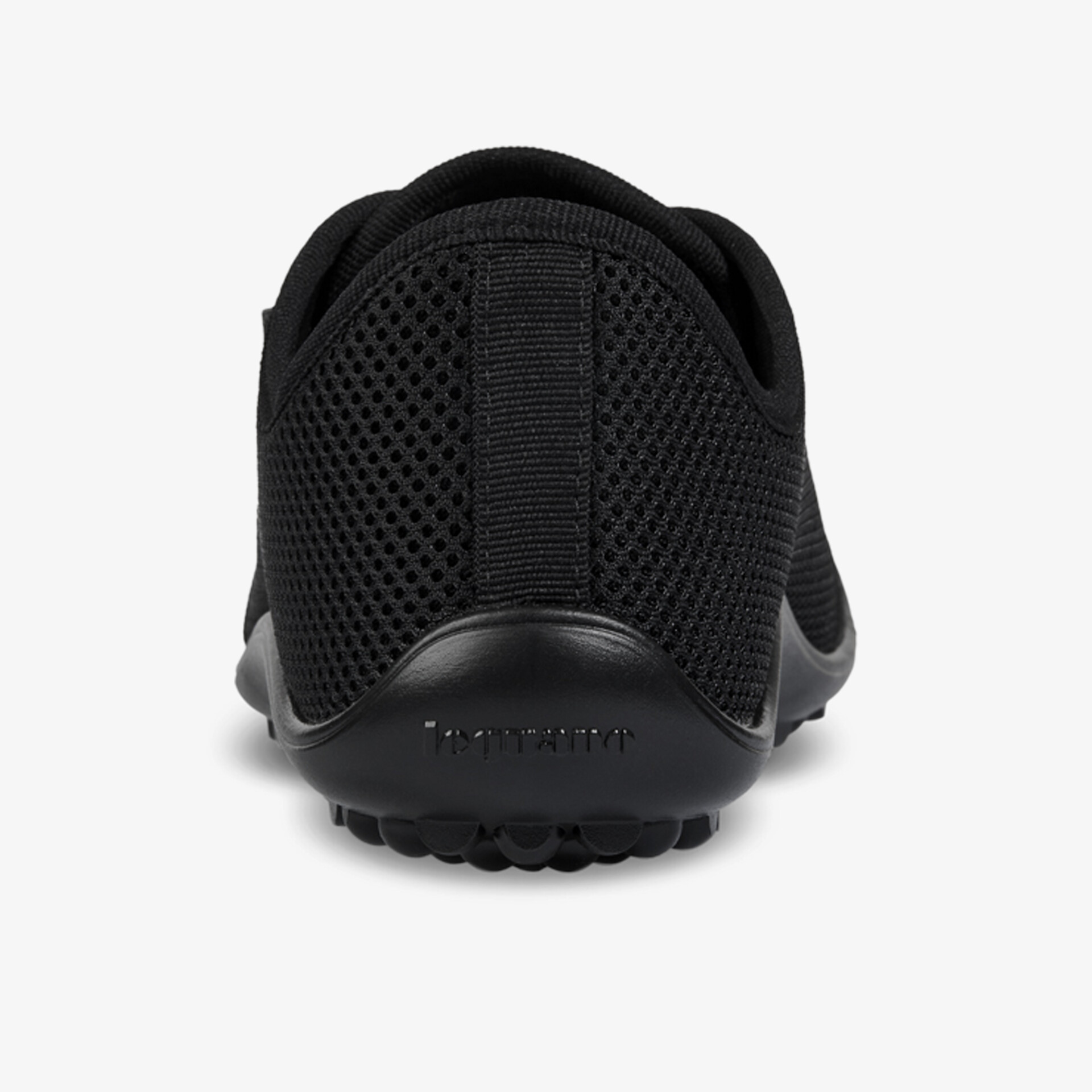 Schwarzer Sneaker mit atmungsaktivem Mesh-Design und robuster Sohle, Rückansicht