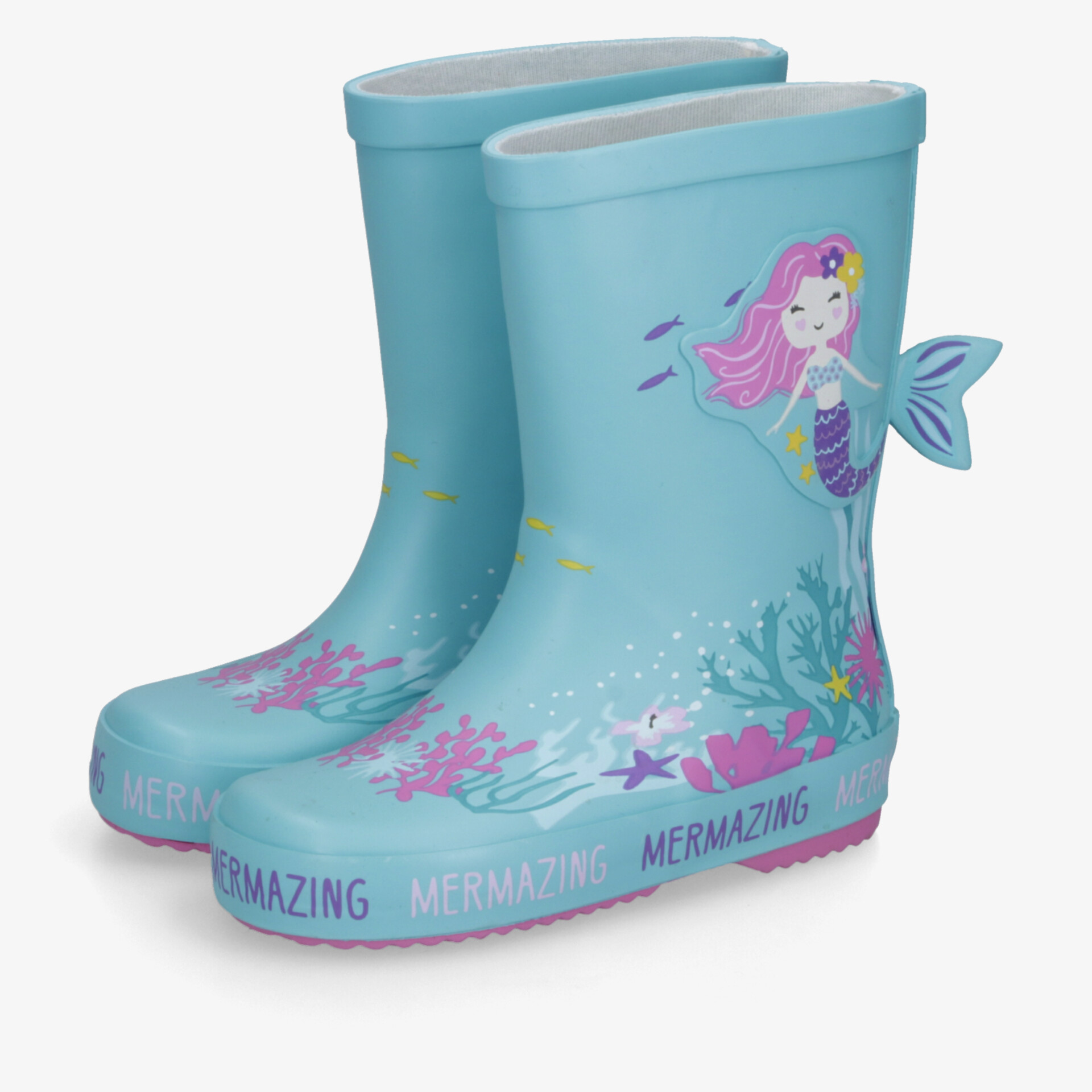 Türkise Kinder-Regenstiefel mit Meerjungfrau-Motiv, wasserdicht und rutschfest für sicheren Tragekomfort
