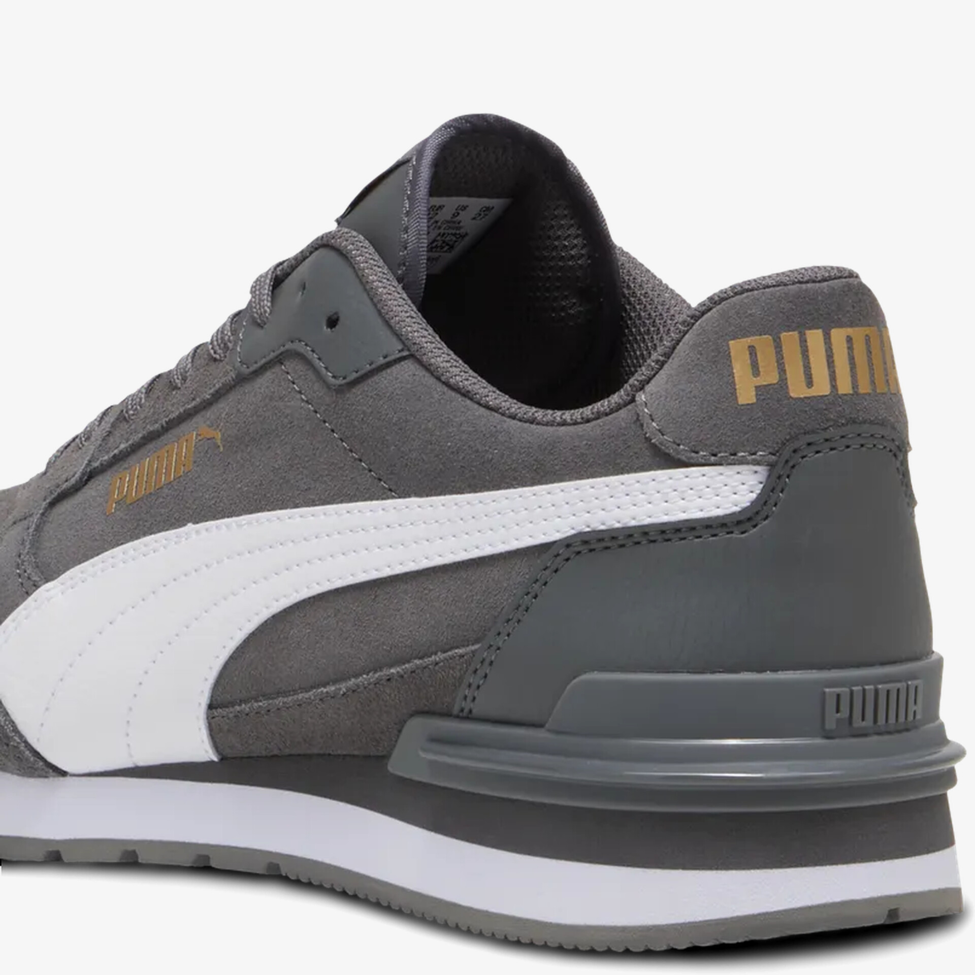 Grauer Puma Sneaker mit weicher Polsterung und robustem Design, Rückansicht klar sichtbar