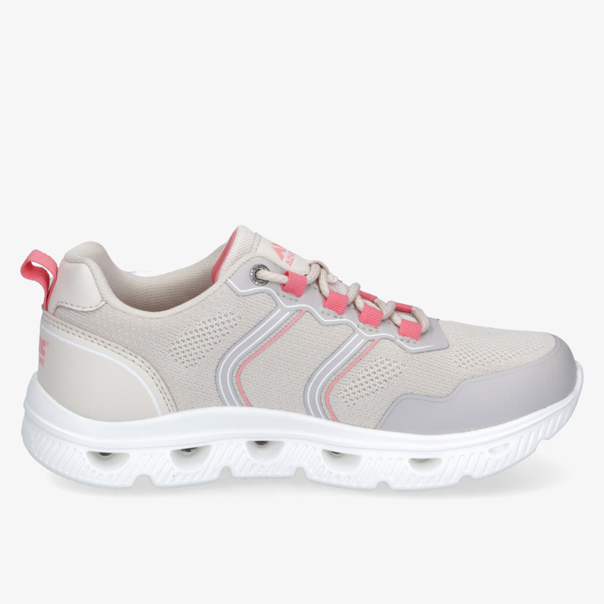 Moderner Sneaker in Beige und Pink mit weißer Sohle, ideal für sportliche Aktivitäten oder den Alltag