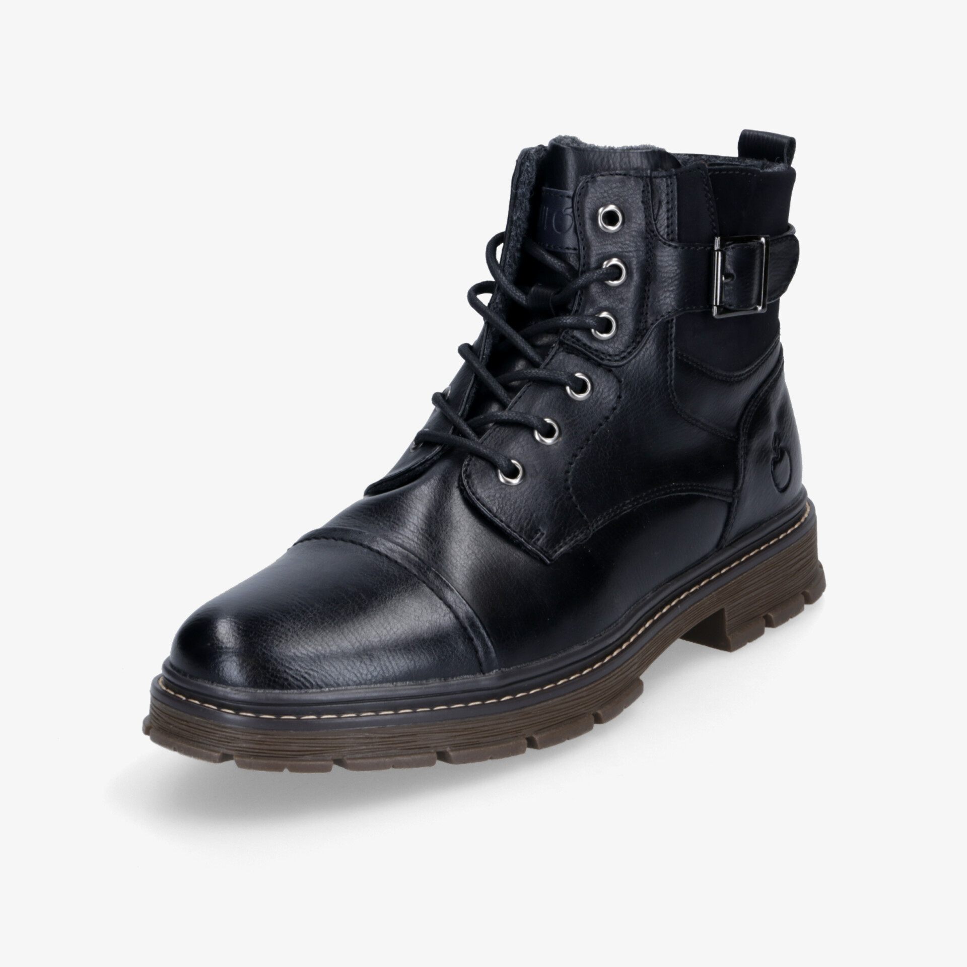 Robuster schwarzer Stiefel mit Schnürung und strapazierfähiger Sohle für hohen Tragekomfort