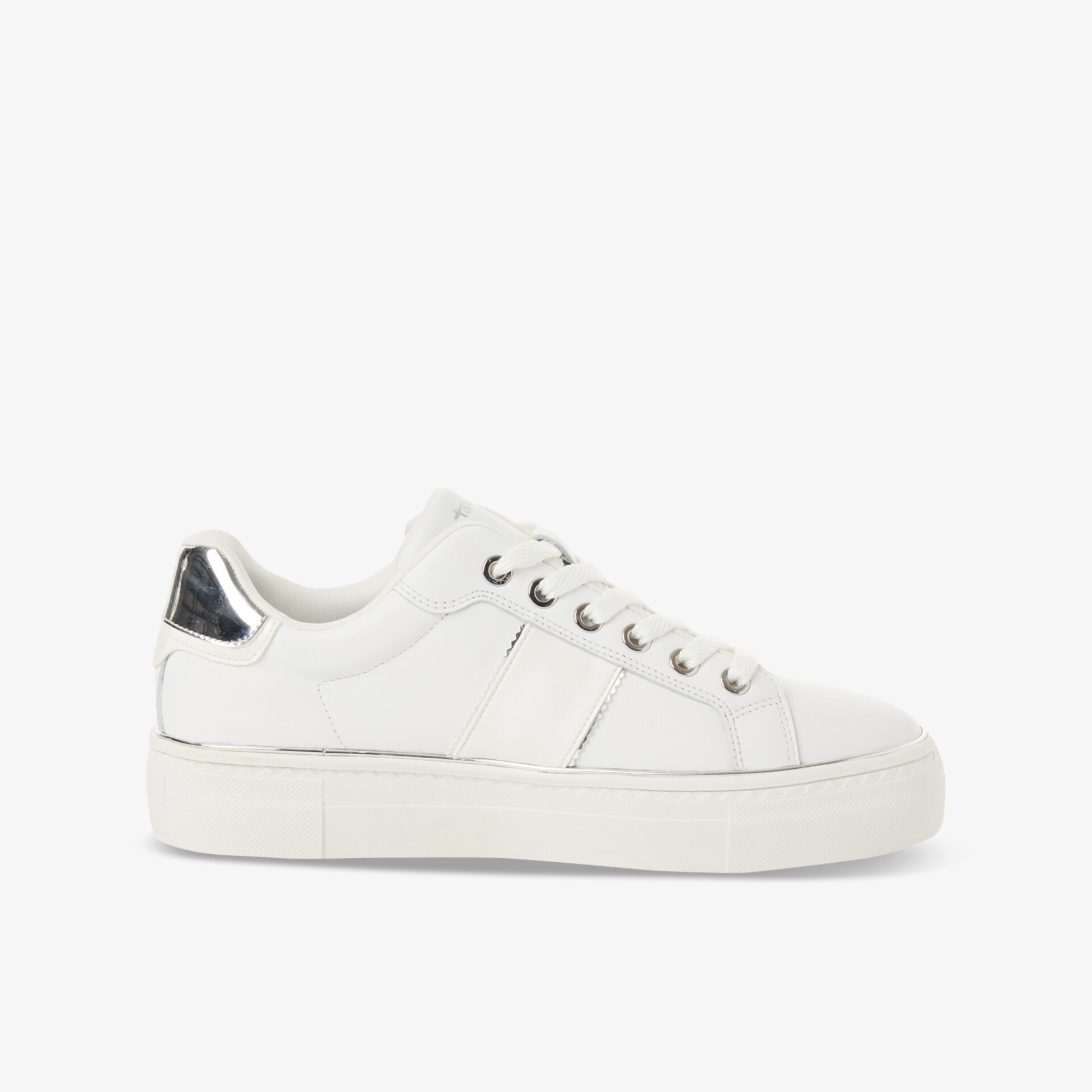 Moderner weißer Sneaker in klarer Seitenansicht mit stoßdämpfender Sohle und hochwertiger Verarbeitung