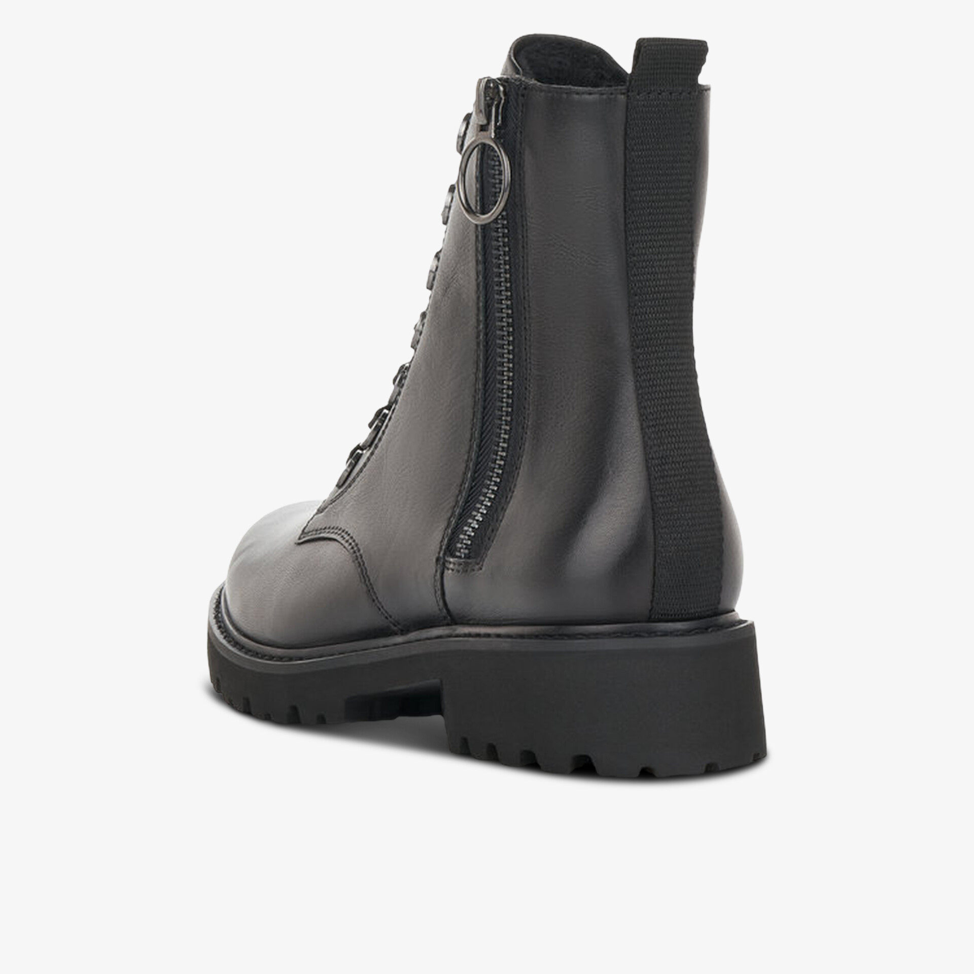 Stabile schwarze Lederstiefelette mit Reißverschluss und profilierter Sohle für hohen Tragekomfort