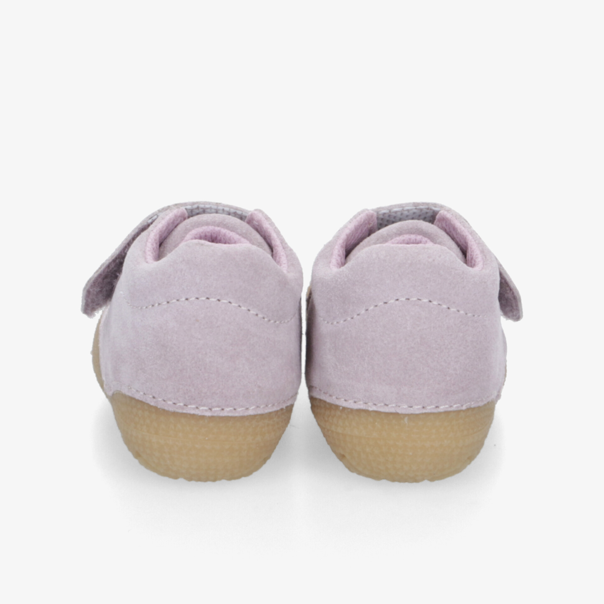 Kinderschuhe in lila mit flexiblem Klettverschluss und rutschfester Sohle, Rückansicht für sicheren Halt