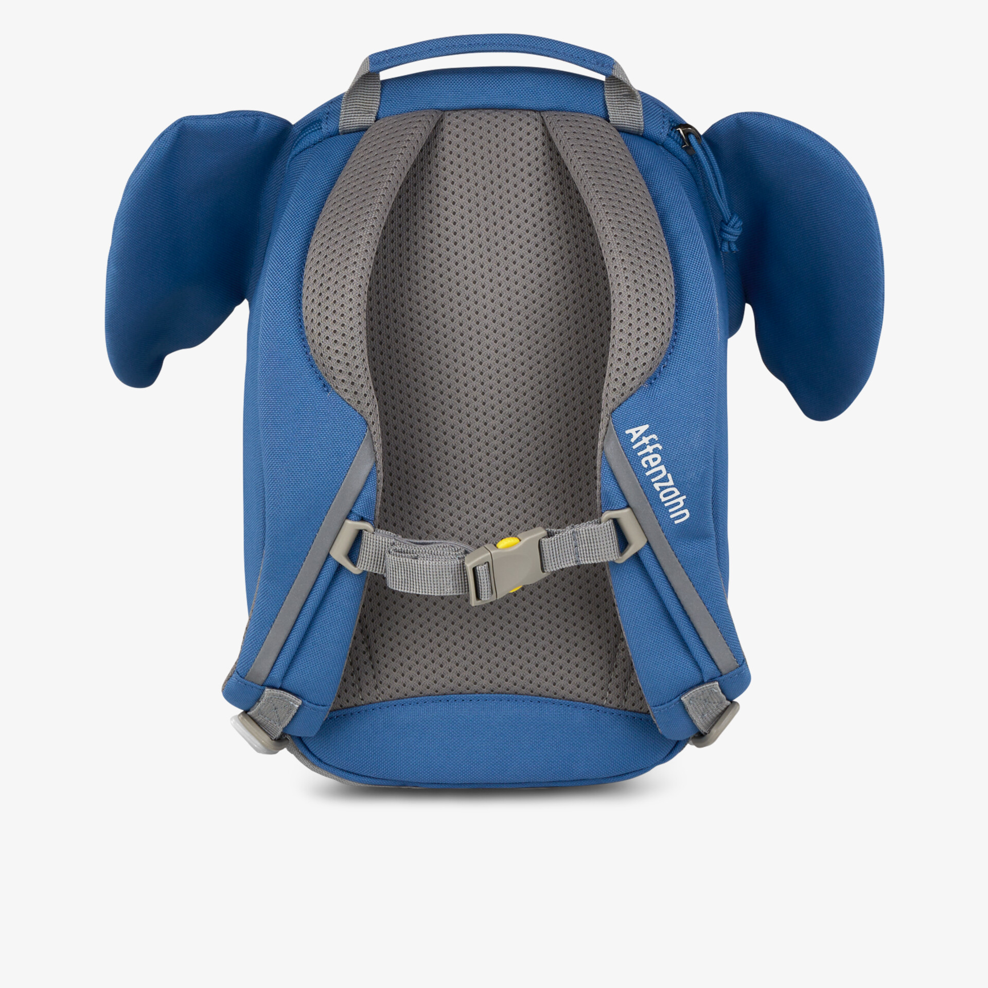 Blauer Rucksack in Elefantenform mit gepolsterten Gurten und kindgerechtem Design.