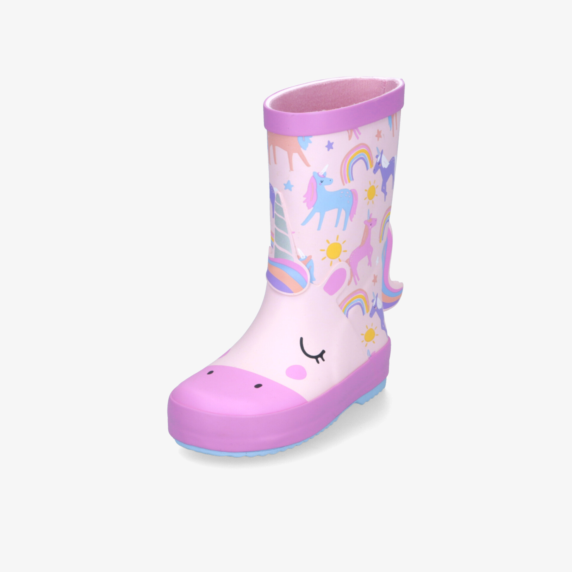 Wasserdichter rosa Regenstiefel mit niedlichem Einhornmotiv und rutschfester Sohle, bequem und langlebig
