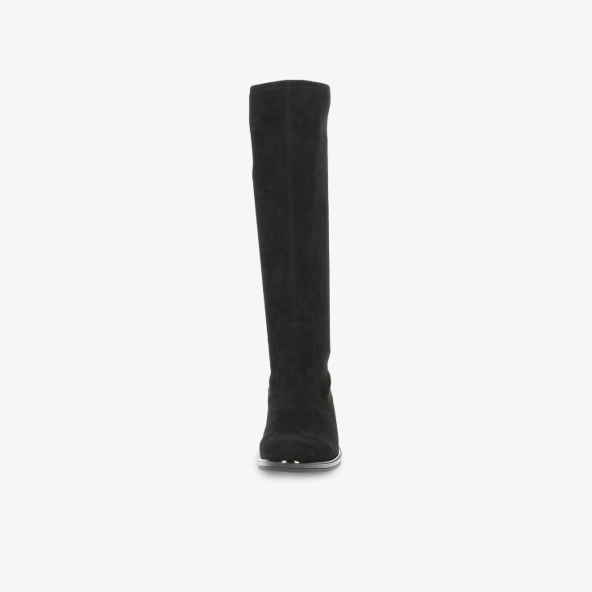 Schwarzer kniehoher Stiefel elegant und glatt mit mittlerem Absatz für hohen Tragekomfort und vielseitigen Stil