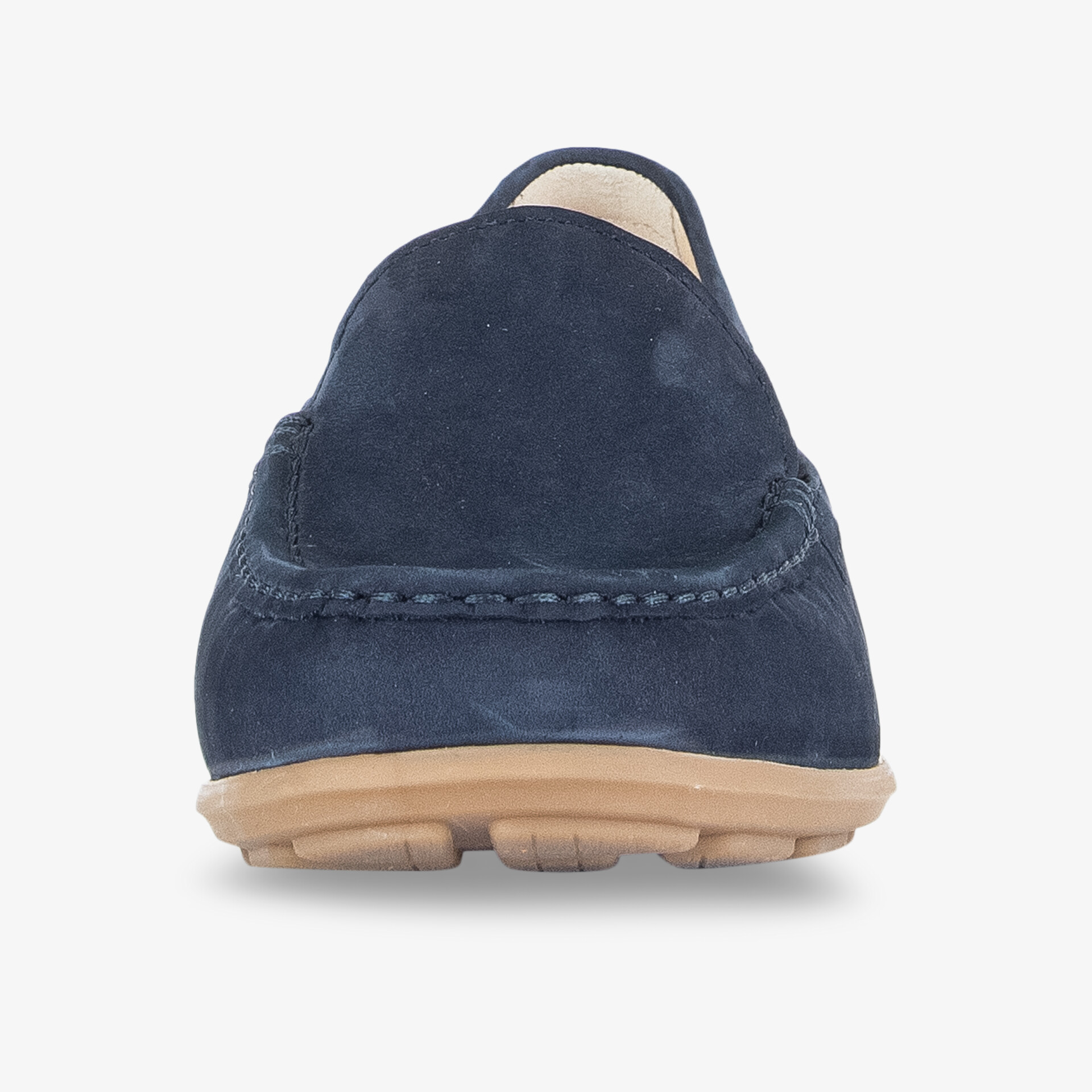 Eleganter blauer Mokassin mit rutschfester Sohle, ideal für Komfort und Stil.