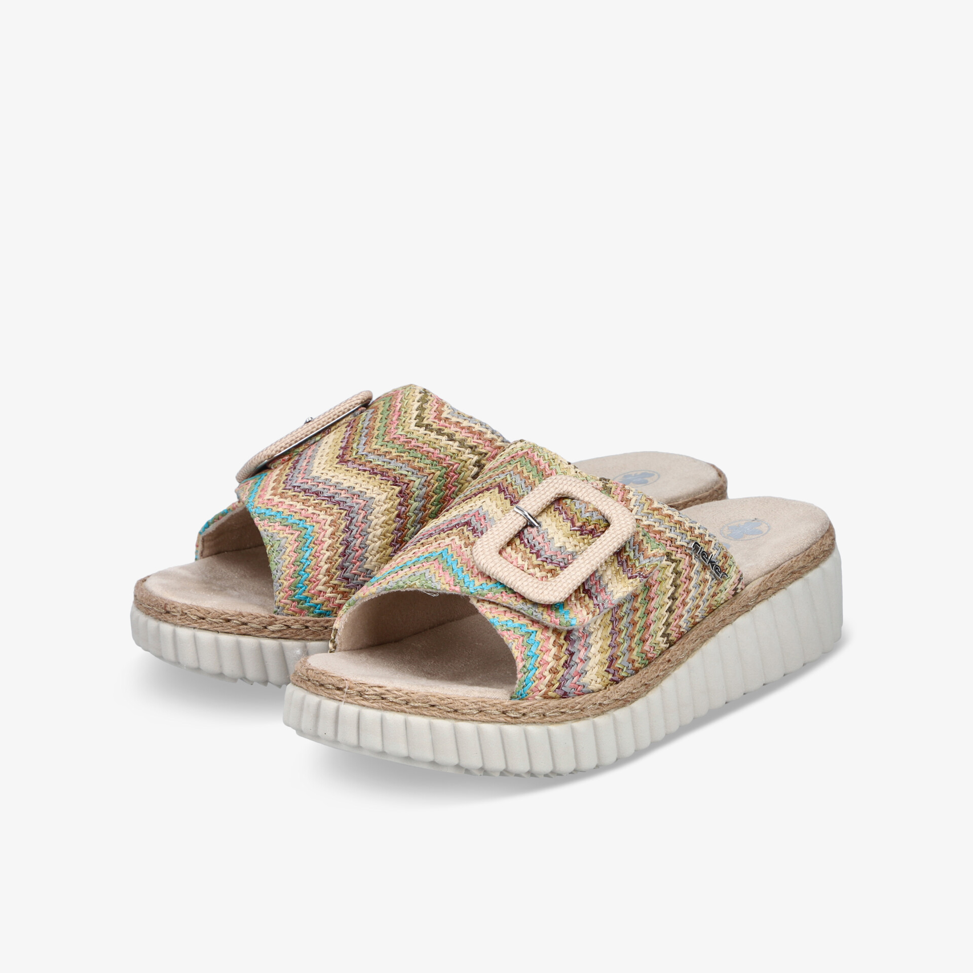 Bequeme Sandalen mit Plateausohle und verstellbarem Riemen in modischem mehrfarbigem Muster