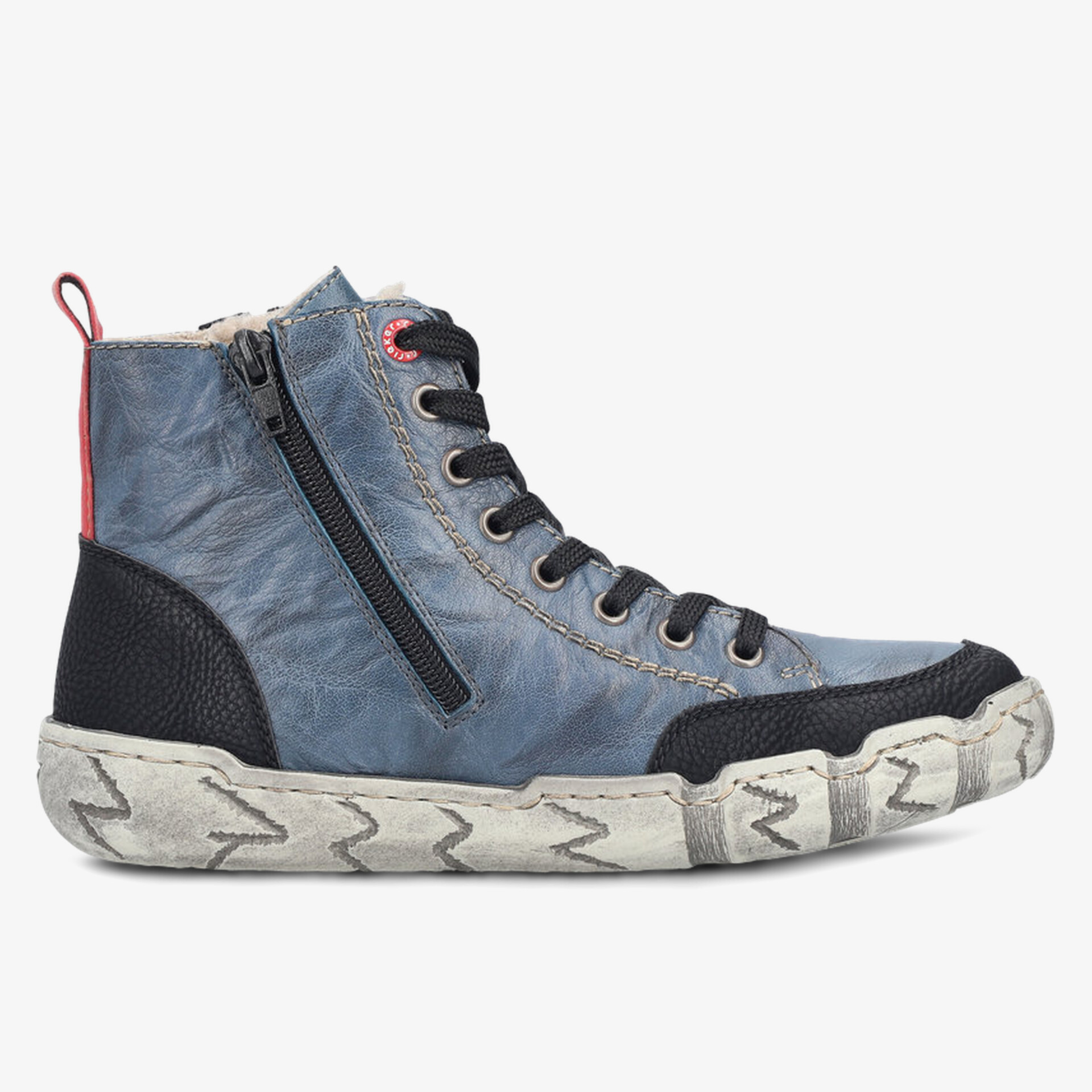 seitliche ansicht eines modischen freizeitschuhs mit reißverschluss und schnürung auf robuster sohle