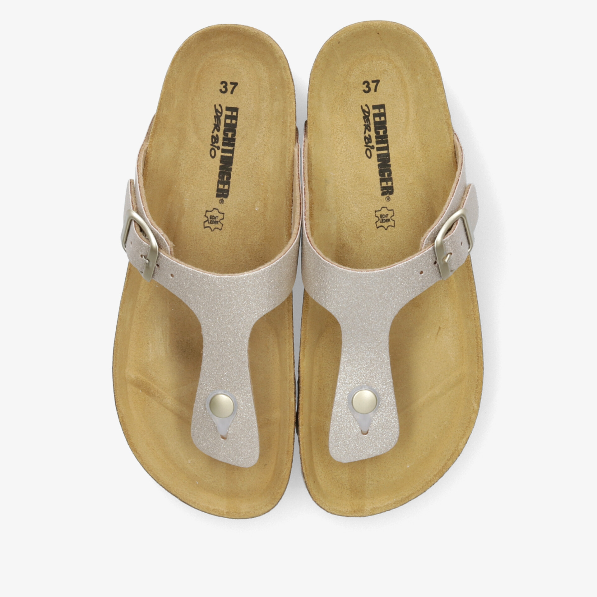 Bequeme Zehentrenner-Sandalen mit verstellbarem Riemen und ergonomischem Fußbett in beige, Draufsicht