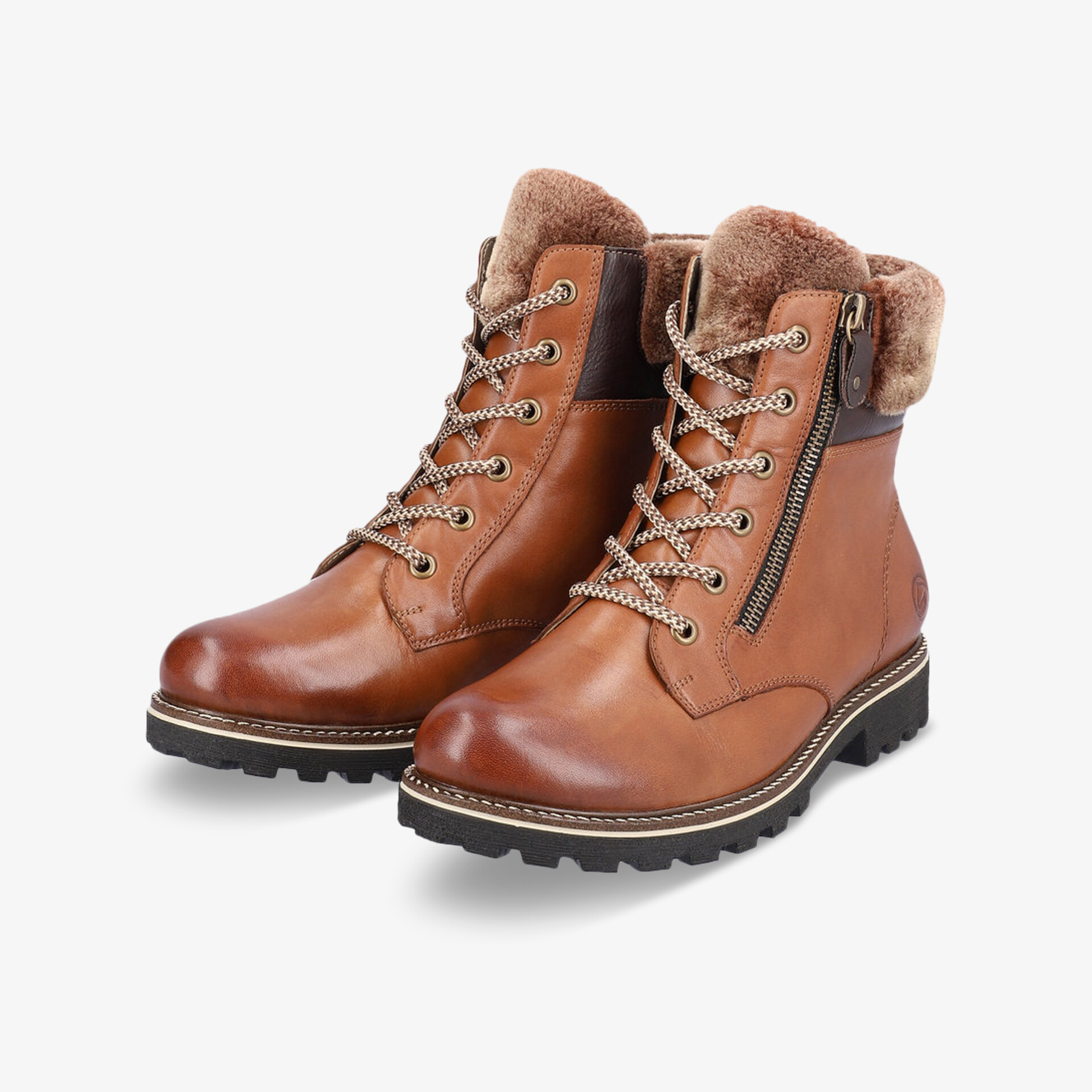 Robuste Lederstiefel mit warmem Fellfutter und seitlichem Reißverschluss bieten Komfort in kalten Monaten.