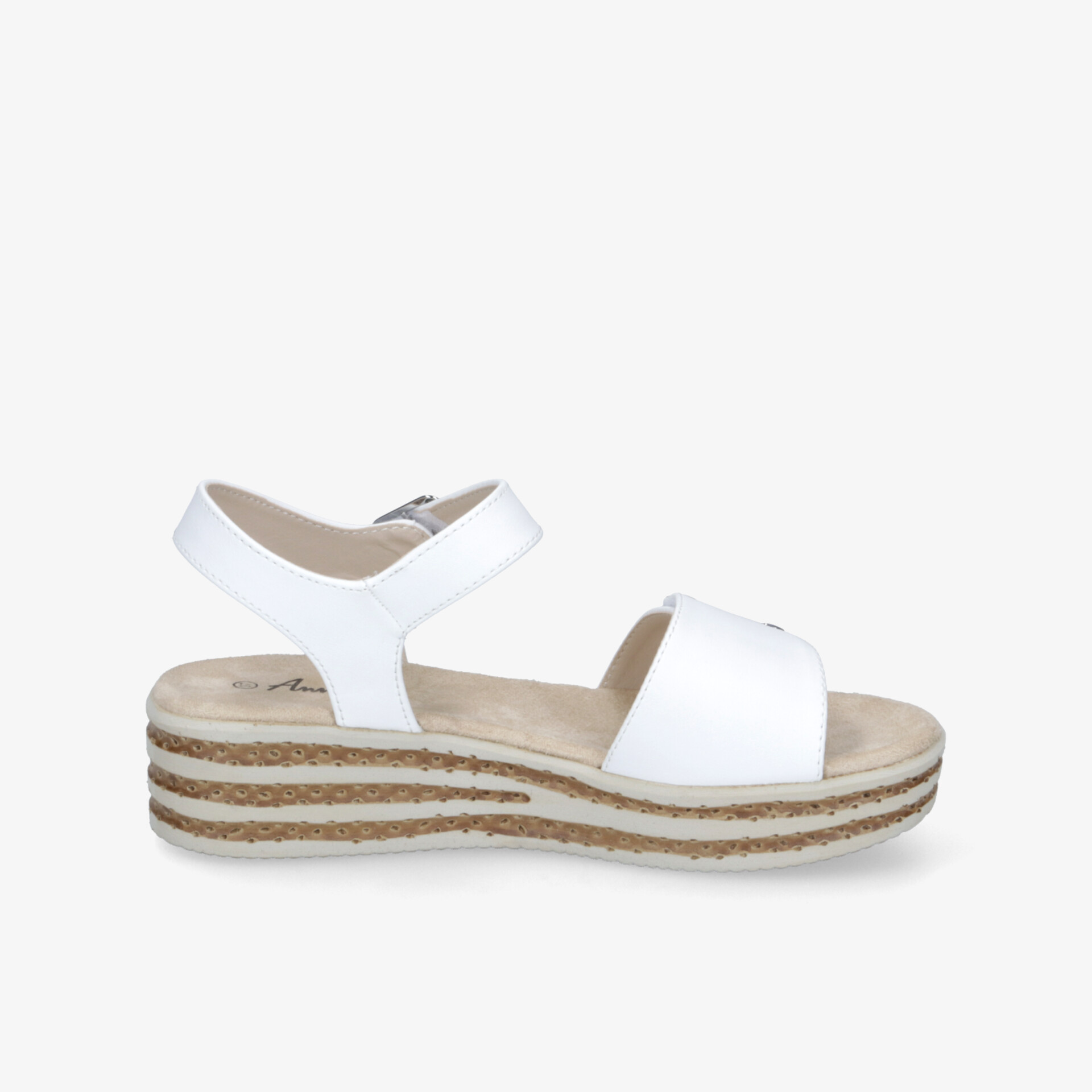 Weiße Sandale mit Keilabsatz und verstellbarem Klettverschluss für angenehmen Tragekomfort im Sommer