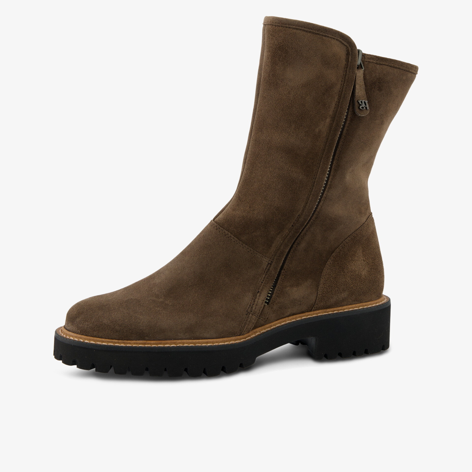 Brauner Stiefel mit seitlichem Reißverschluss und robuster Profilsohle für bequemen Halt und Komfort