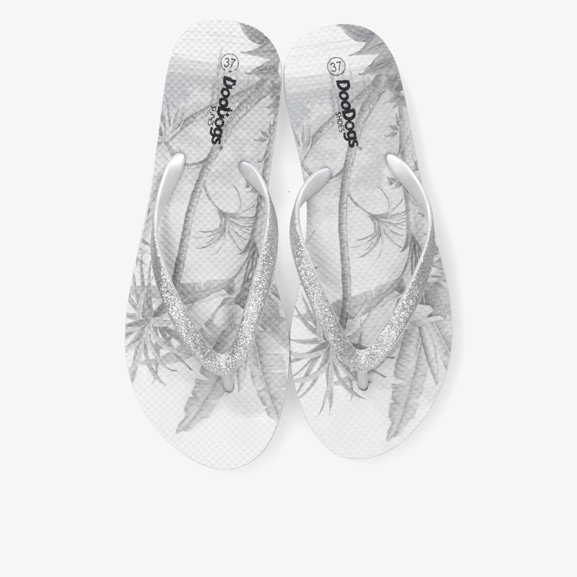 Bequeme weiße Flipflops mit stilvollem Blattmuster, leicht und strapazierfähig für sommerlichen Komfort