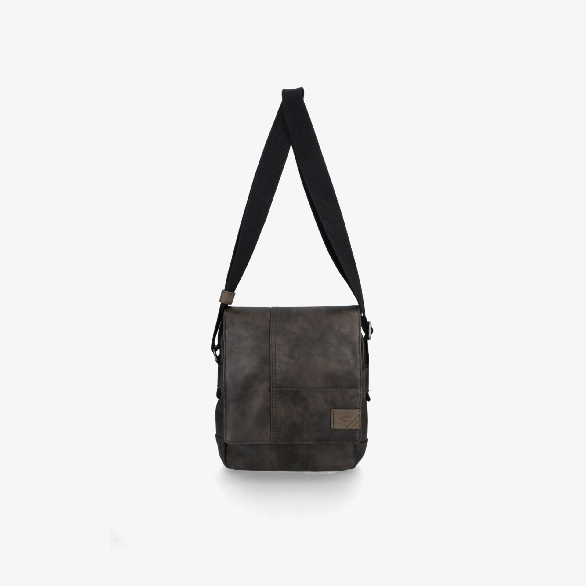 Schwarze Umhängetasche mit verstellbarem Riemen, robustem Material und praktischem Design, klare Frontansicht