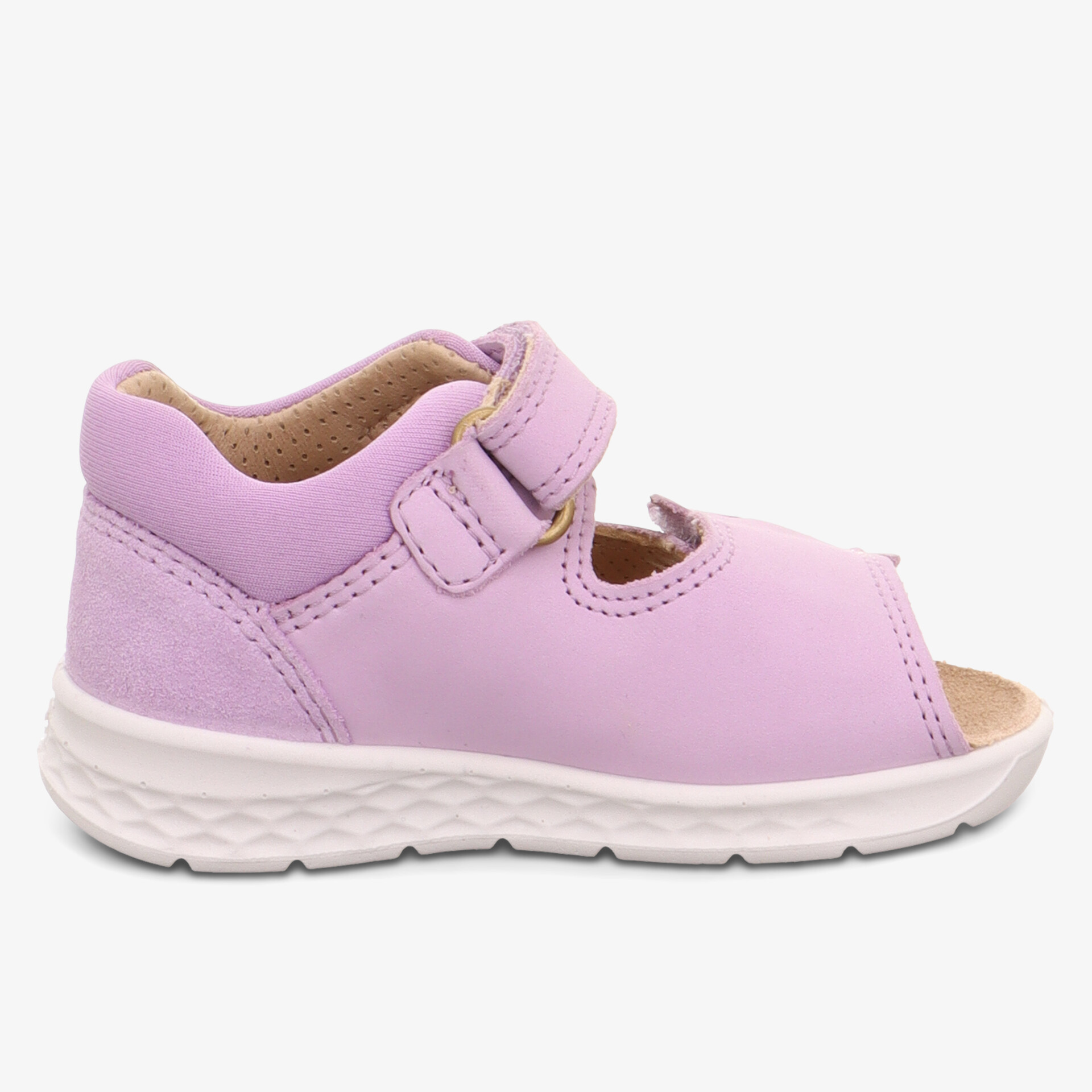 Leichter Kinderschuh mit offener Zehenpartie, verstellbarem Klettverschluss und flexiblem Komfortsohle