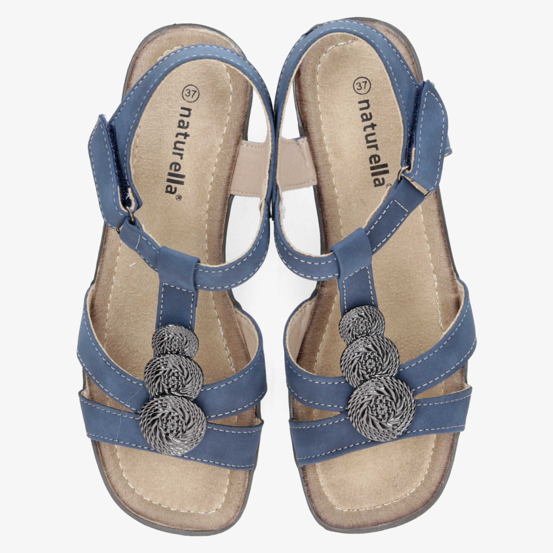 Bequemes Paar blaue Sandalen mit verstellbaren Riemen und dekorativen Schnallen, weich gepolstert für optimalen Tragekomfort