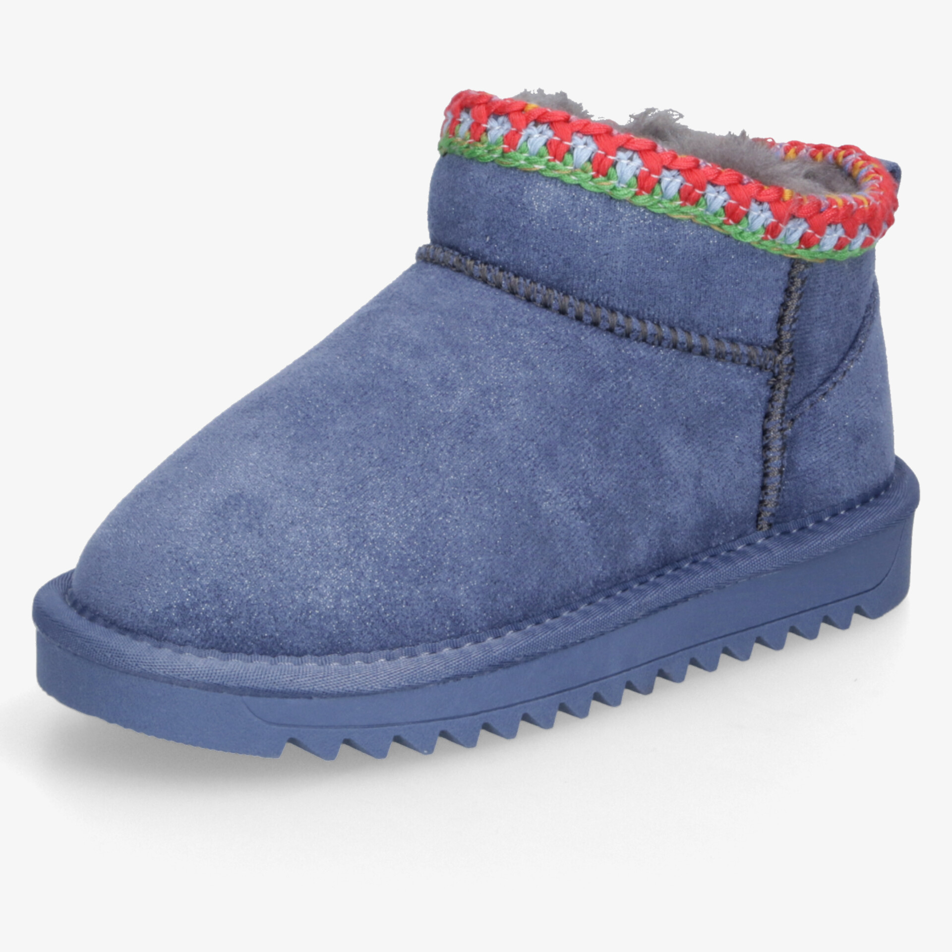 blauer Winterstiefel mit flauschigem Innenfutter und rutschfester Sohle, komfortabel und robust