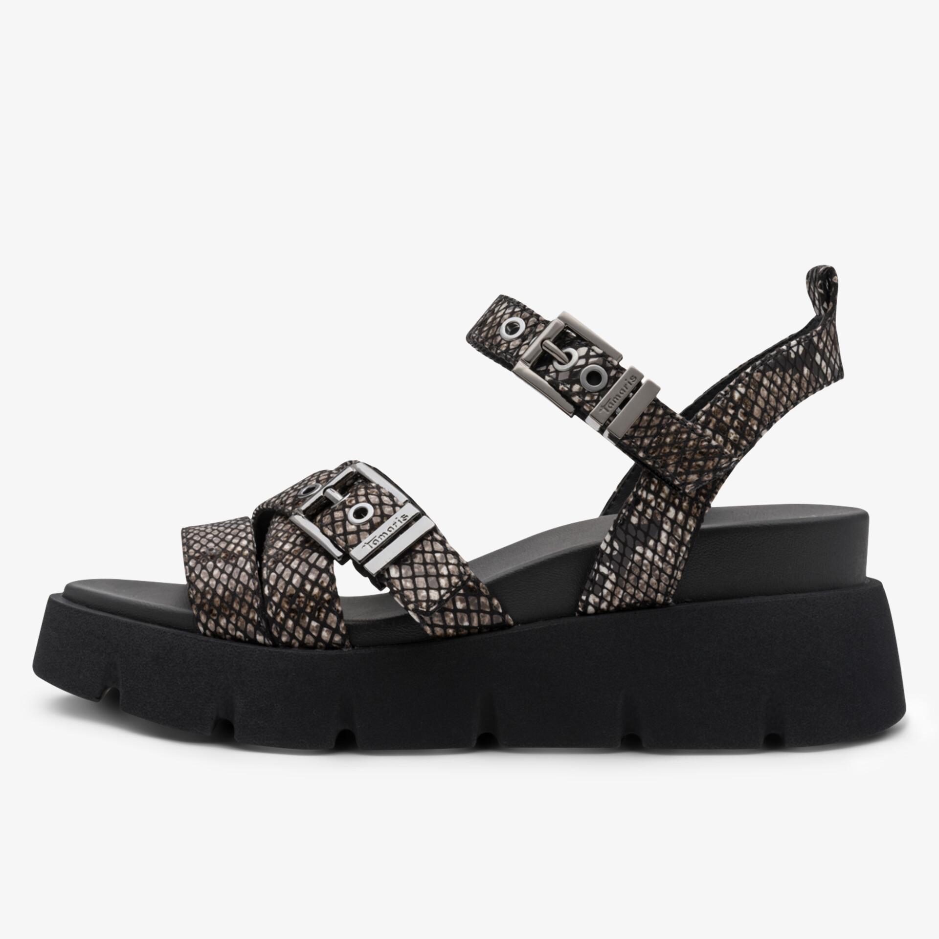 Plateausandale mit verstellbaren Riemen und Schnallenverschluss, stabile Sohle für hohen Tragekomfort