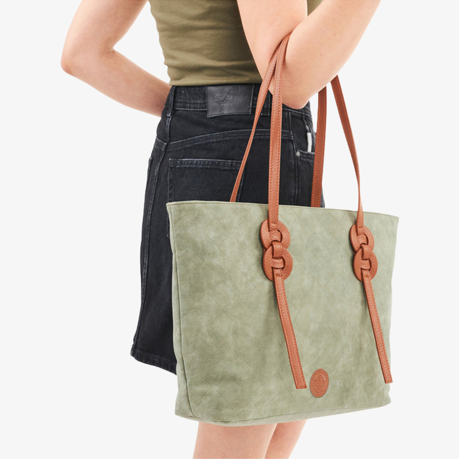 Stilvolle grüne Handtasche mit eleganten Ledergriffen, perfekt für den Alltag und besondere Anlässe.