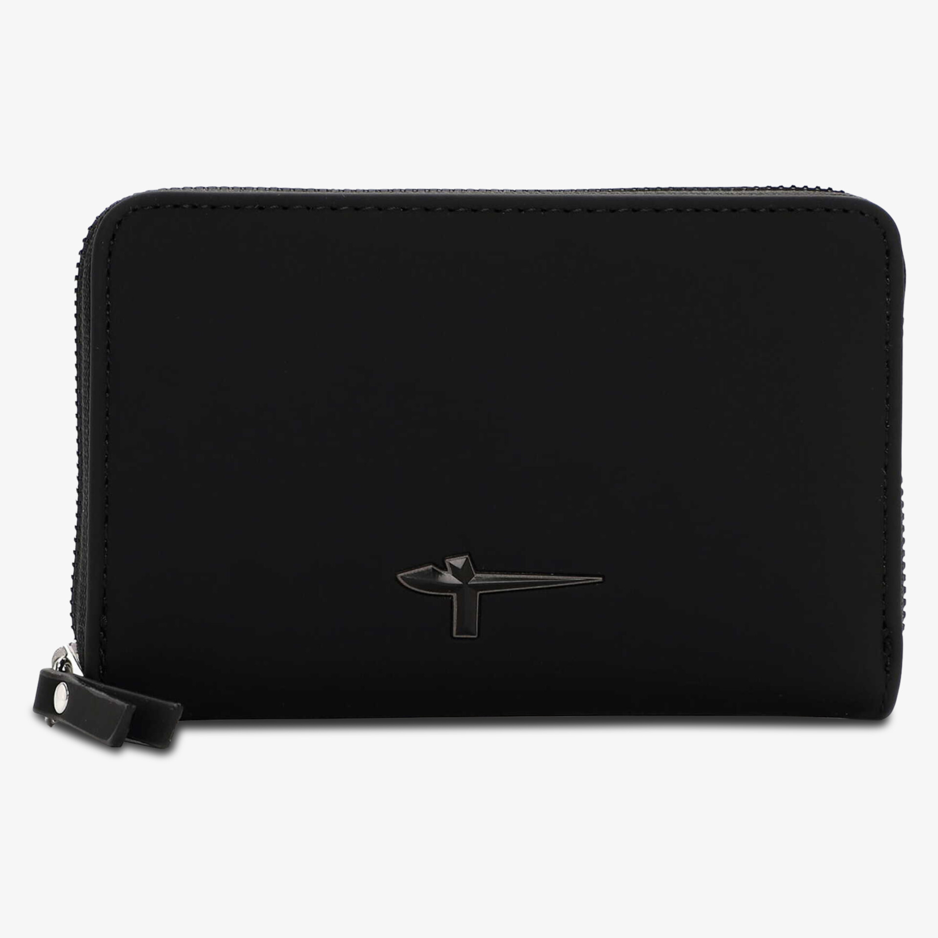 Schwarze kompakte Geldbörse mit Reißverschluss und schlichtem, elegantem Design für praktischen Alltag