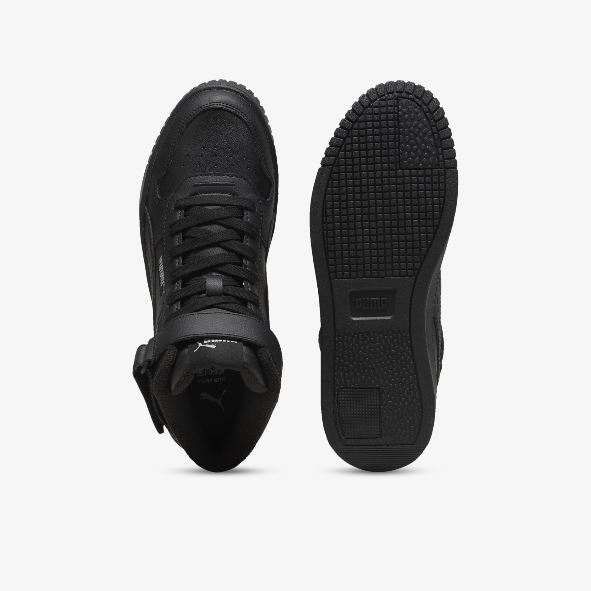 Schwarze sportliche Sneaker mit langlebiger rutschfester Sohle und bequemem, robustem Design, Draufsicht vorne und Sohle