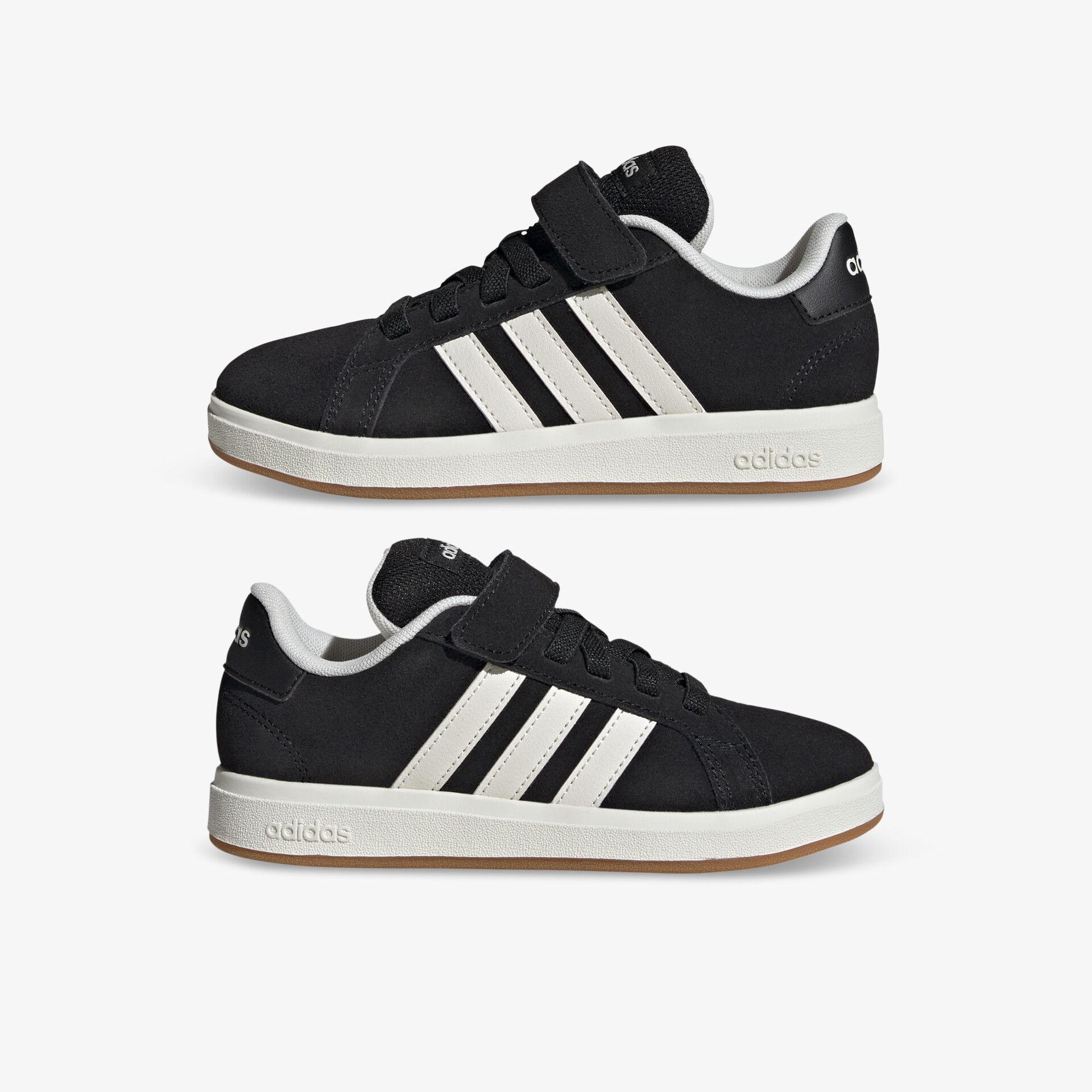 Schwarze Sneaker mit weißen Streifen im klassischen Design, bequeme Passform und leichter, strapazierfähiger Sohle