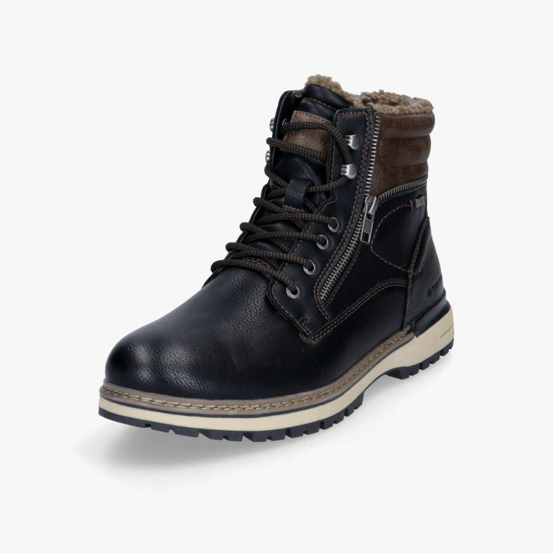 Schwarzer robuster Winterstiefel mit warmem Innenfutter, Reißverschluss und rutschfester Sohle, bequeme Passform