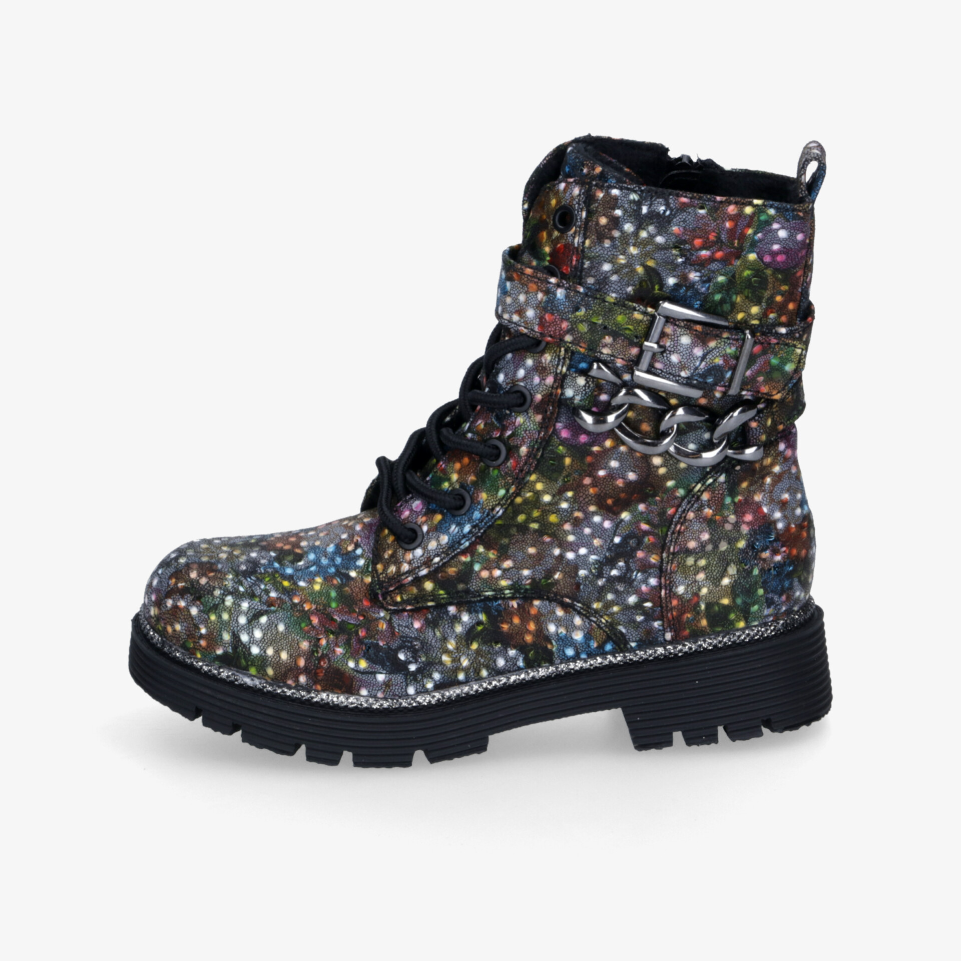 Robuster Schnürstiefel mit farbenfrohem Muster und dicker Profilsohle für optimalen Halt