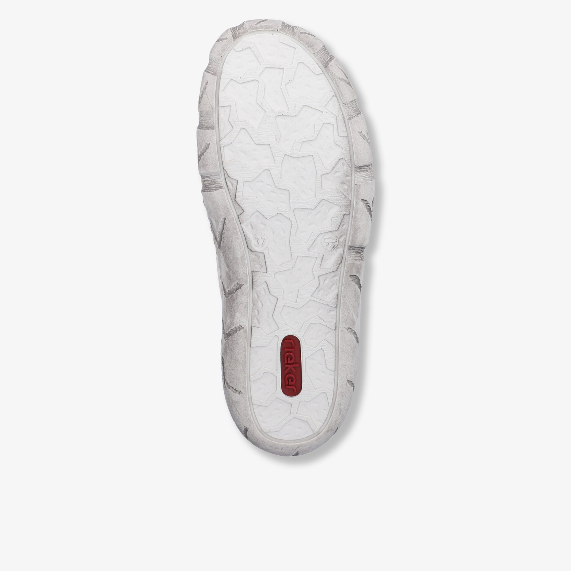 Weiße Schuhsohle mit rutschfestem Profil und flexibler, robust gestalteter Laufsohle