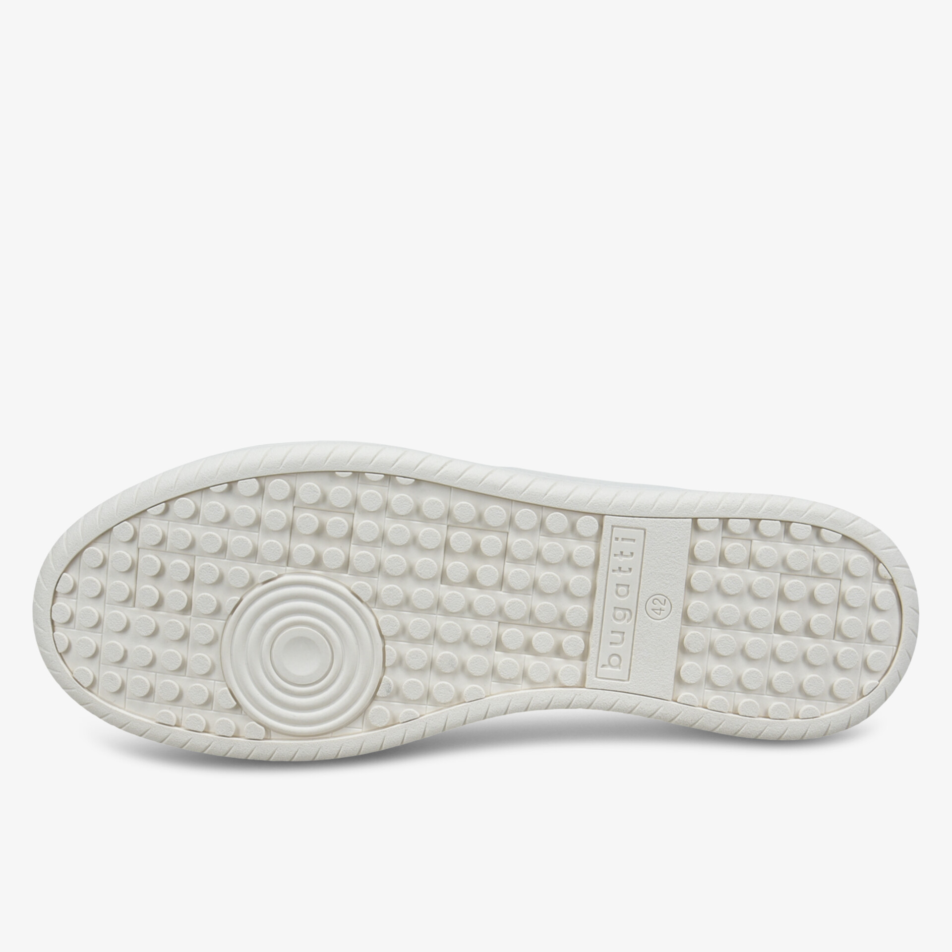 Weiße Schuhsohle mit robustem, rutschfestem Profil für sicheren und bequemen Halt