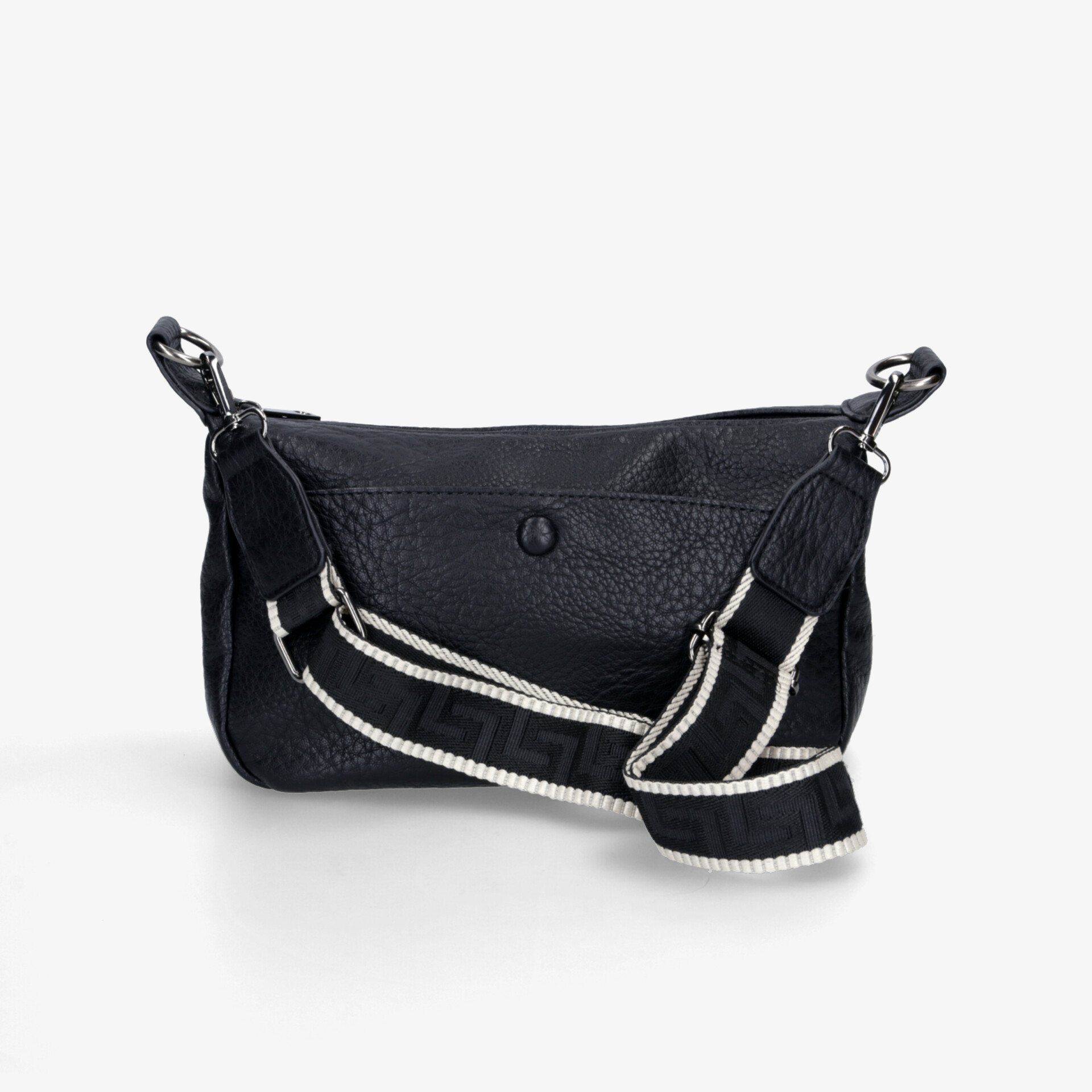 Schwarze Leder-Tasche mit verstellbarem Schultergurt und robustem Reißverschluss, modernes und kompaktes Design