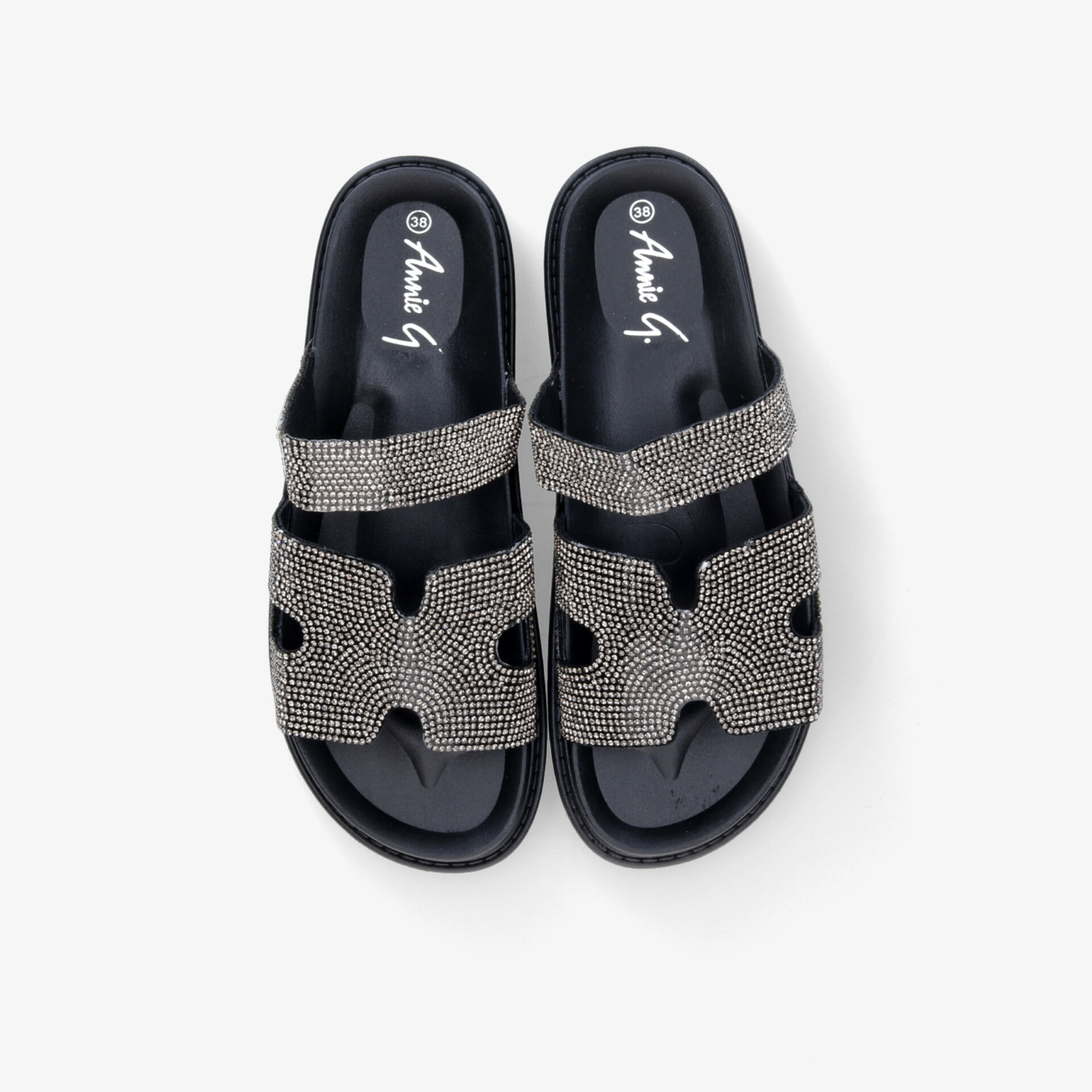 Bequeme Sandalen mit weicher Polsterung und modischem Muster in Draufsicht, ideal für den Alltag