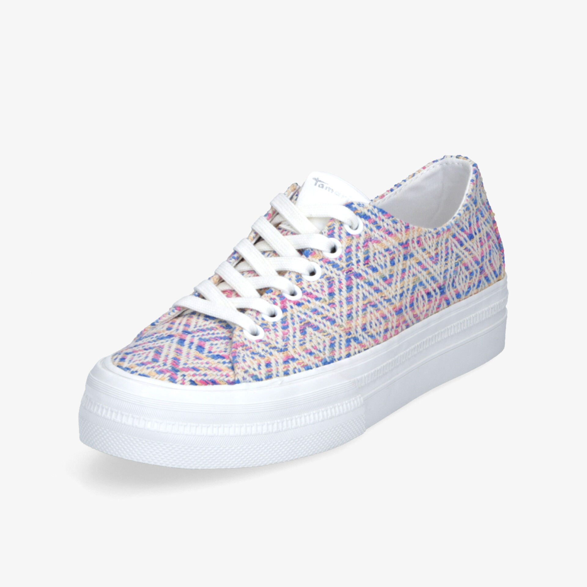 Trendiger Sneaker mit bunten Mustern und weißer Plateausohle, leichter Komfort und moderne Optik