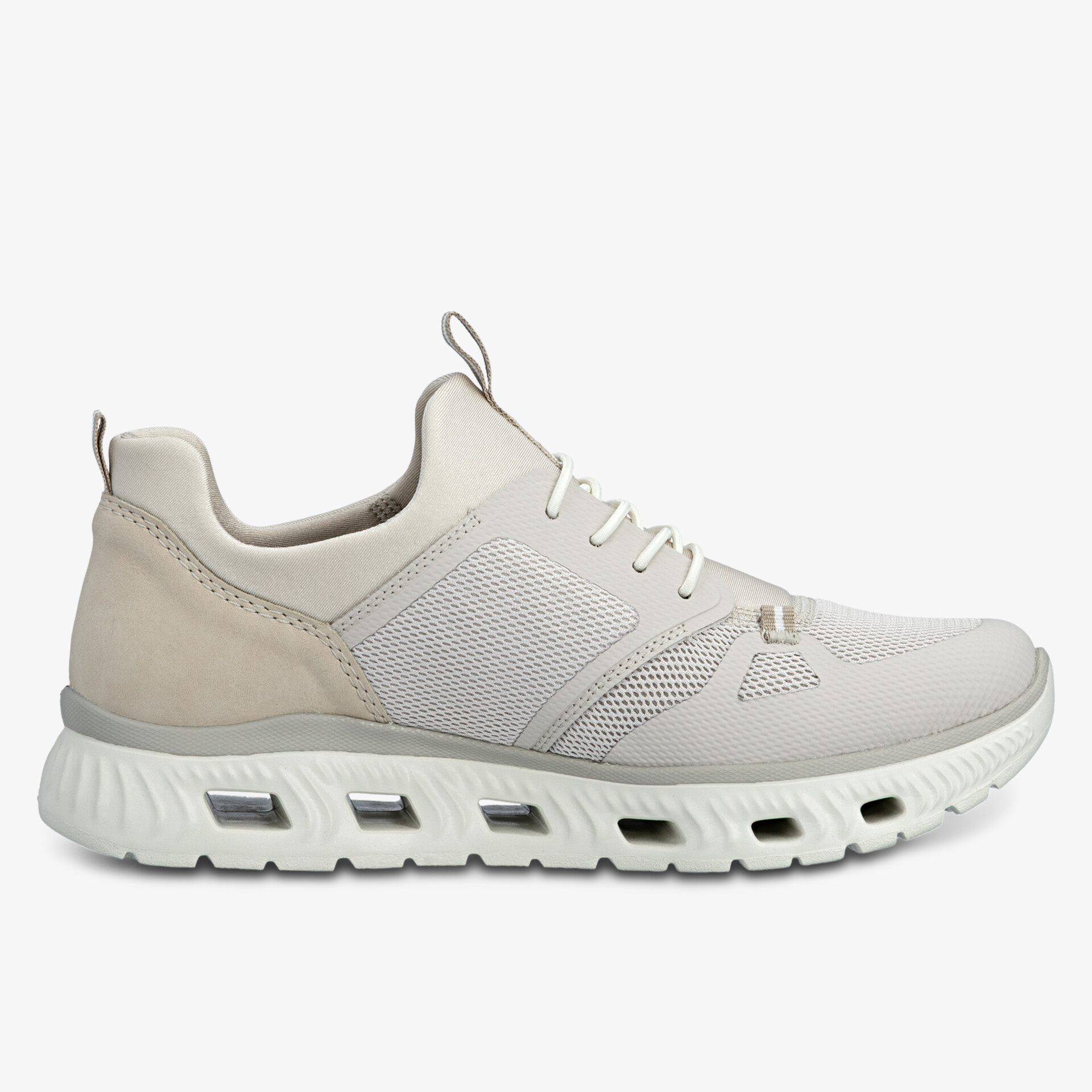 Moderner, leichter Sneaker in neutraler Farbe mit atmungsaktivem Material und flexibler Laufsohle