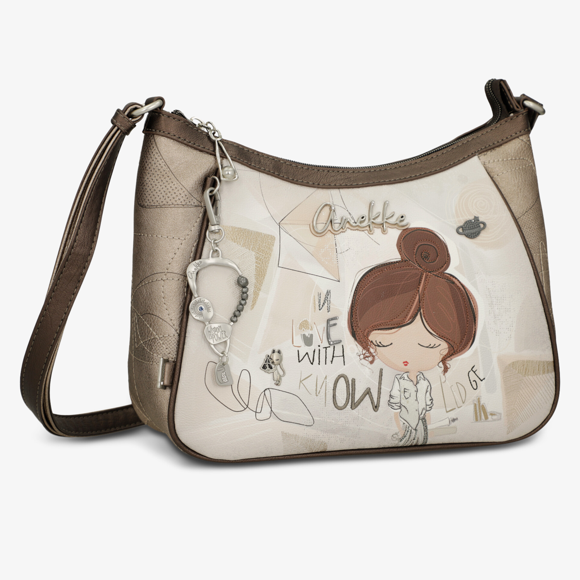 Helle Umhängetasche mit verspieltem Cartoon-Design und verstellbarem Schulterriemen für Alltag und Freizeit