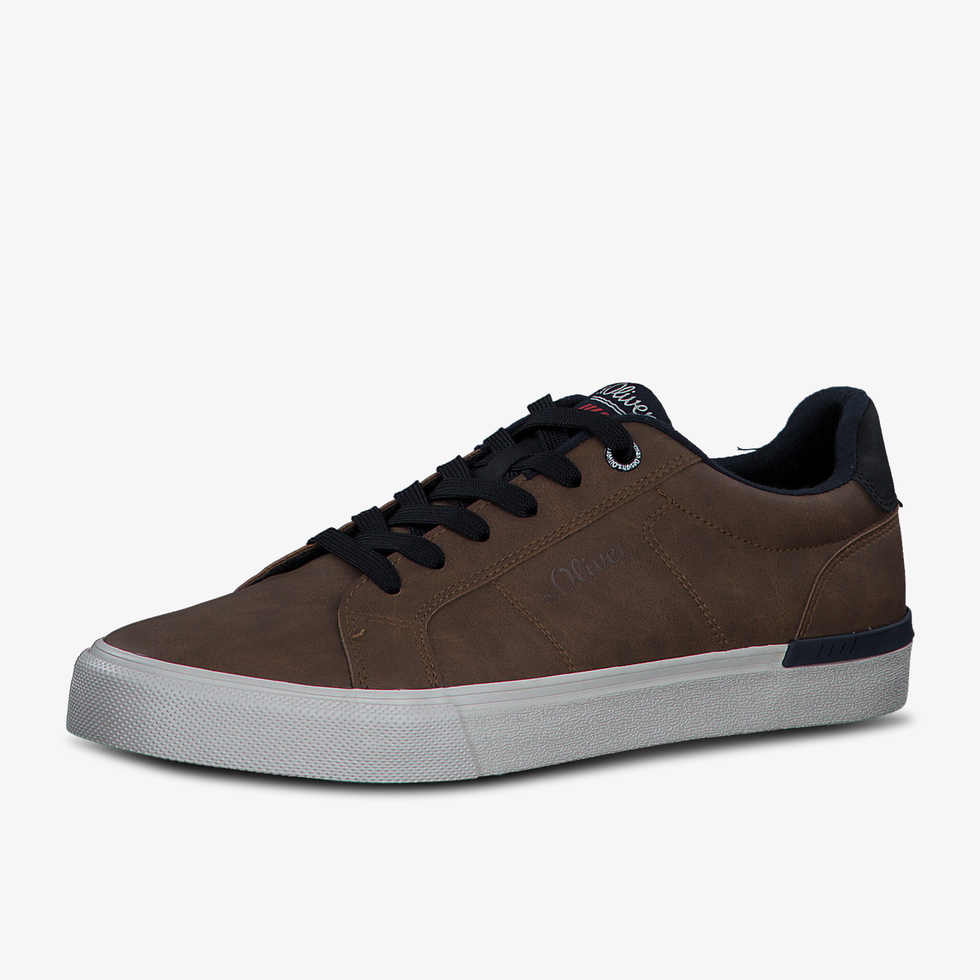 Brauner Sneaker mit schwarzer Schnürung und weißer Sohle. Ideal für Freizeitaktivitäten und urbanen Look.