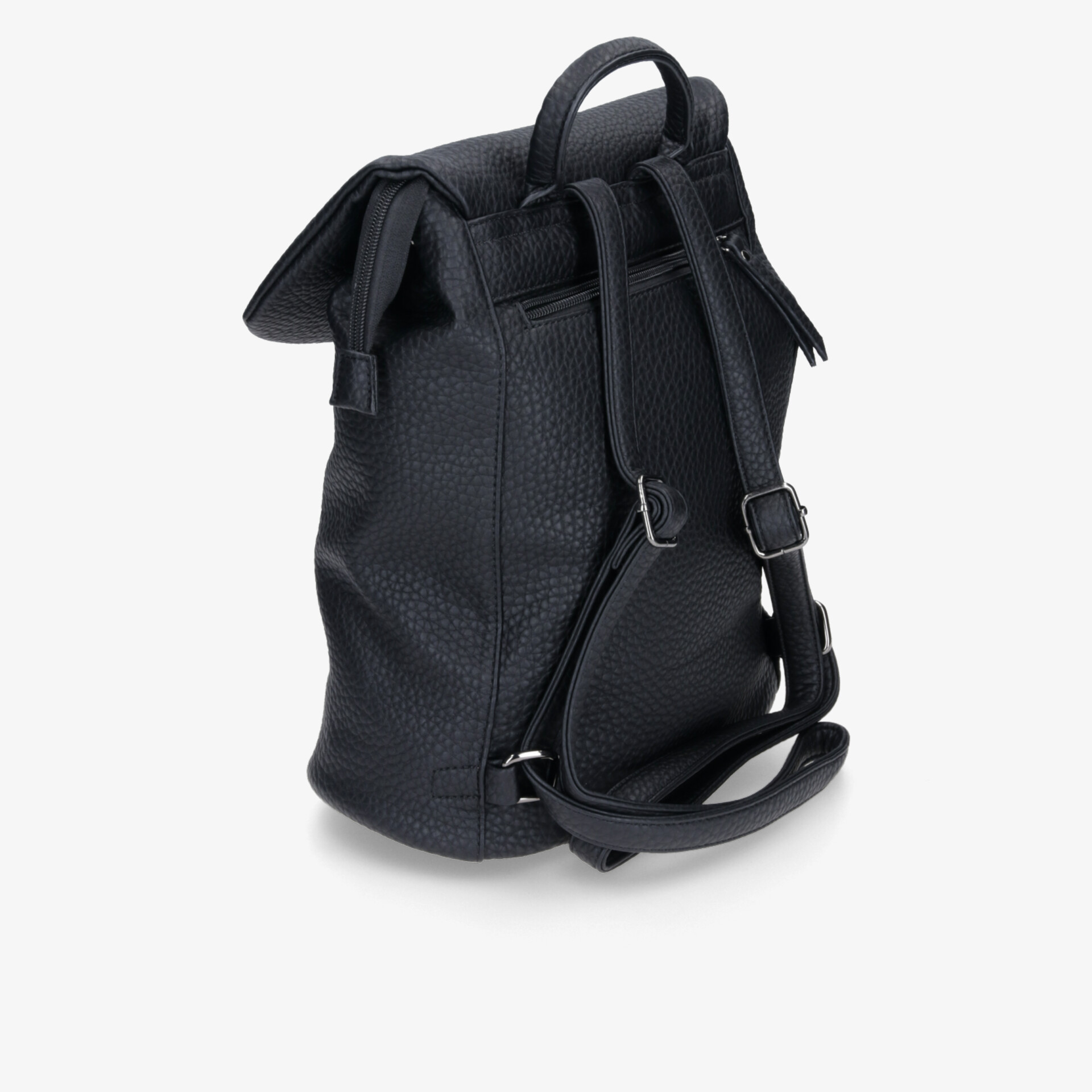 Robuster schwarzer Rucksack mit verstellbaren Trägern und praktischen Fächern für vielseitige Nutzung seitlich fotografiert