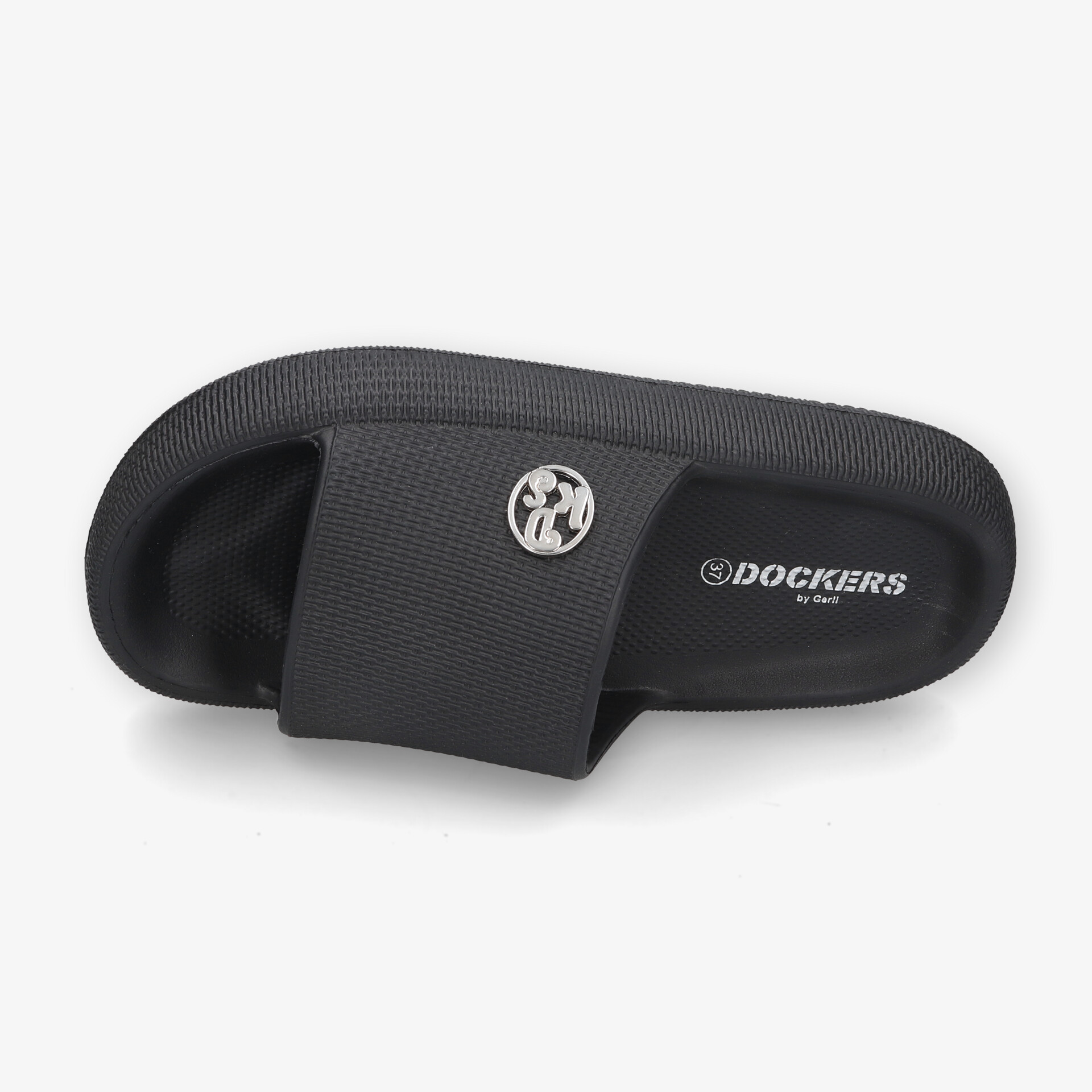 Schwarzer Rubber Slide mit offenem Zehenbereich und rutschfester Sohle für hohen Tragekomfort