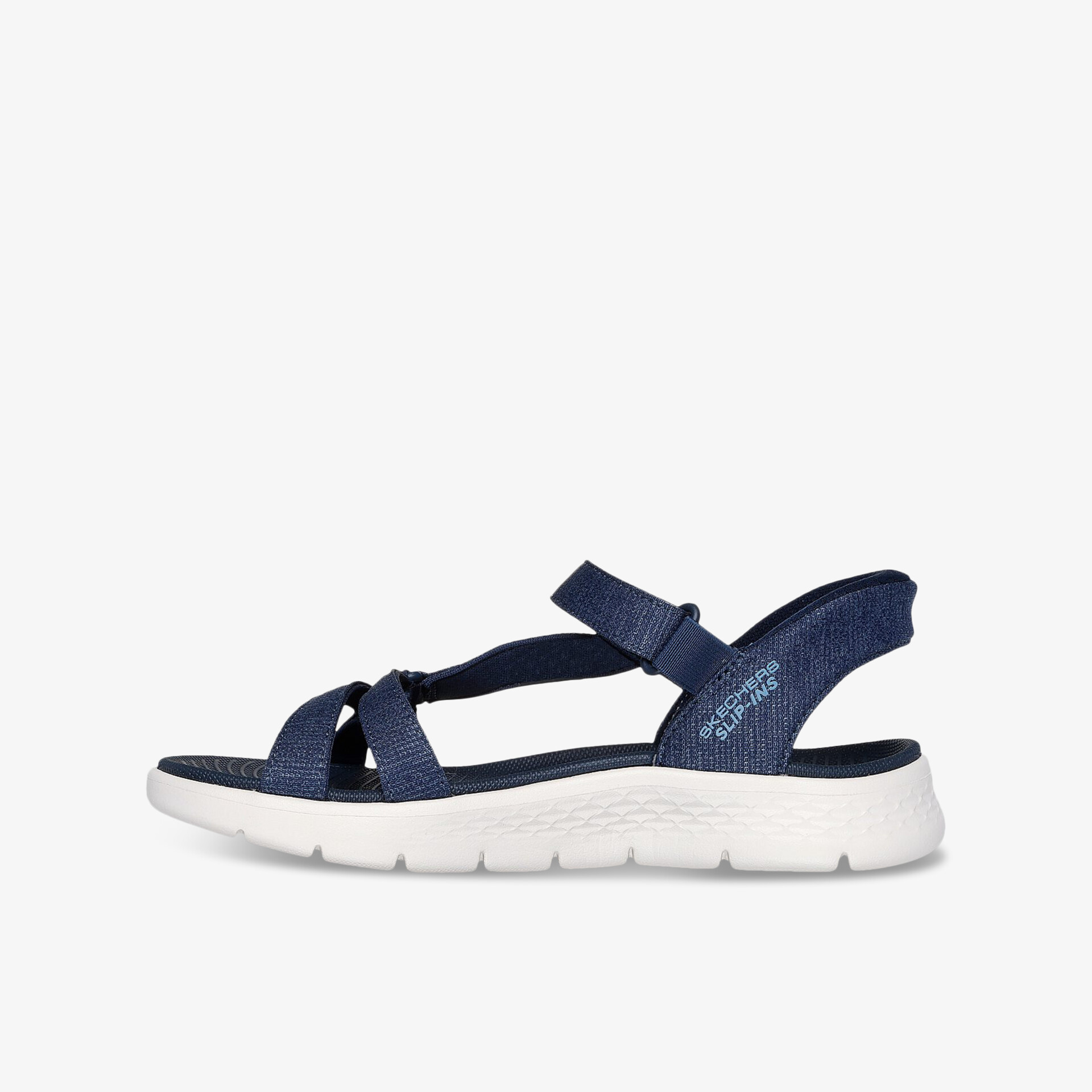 Sportliche blaue Sandale mit weißer rutschfester Sohle und verstellbarem Riemen für optimalen Halt und Komfort