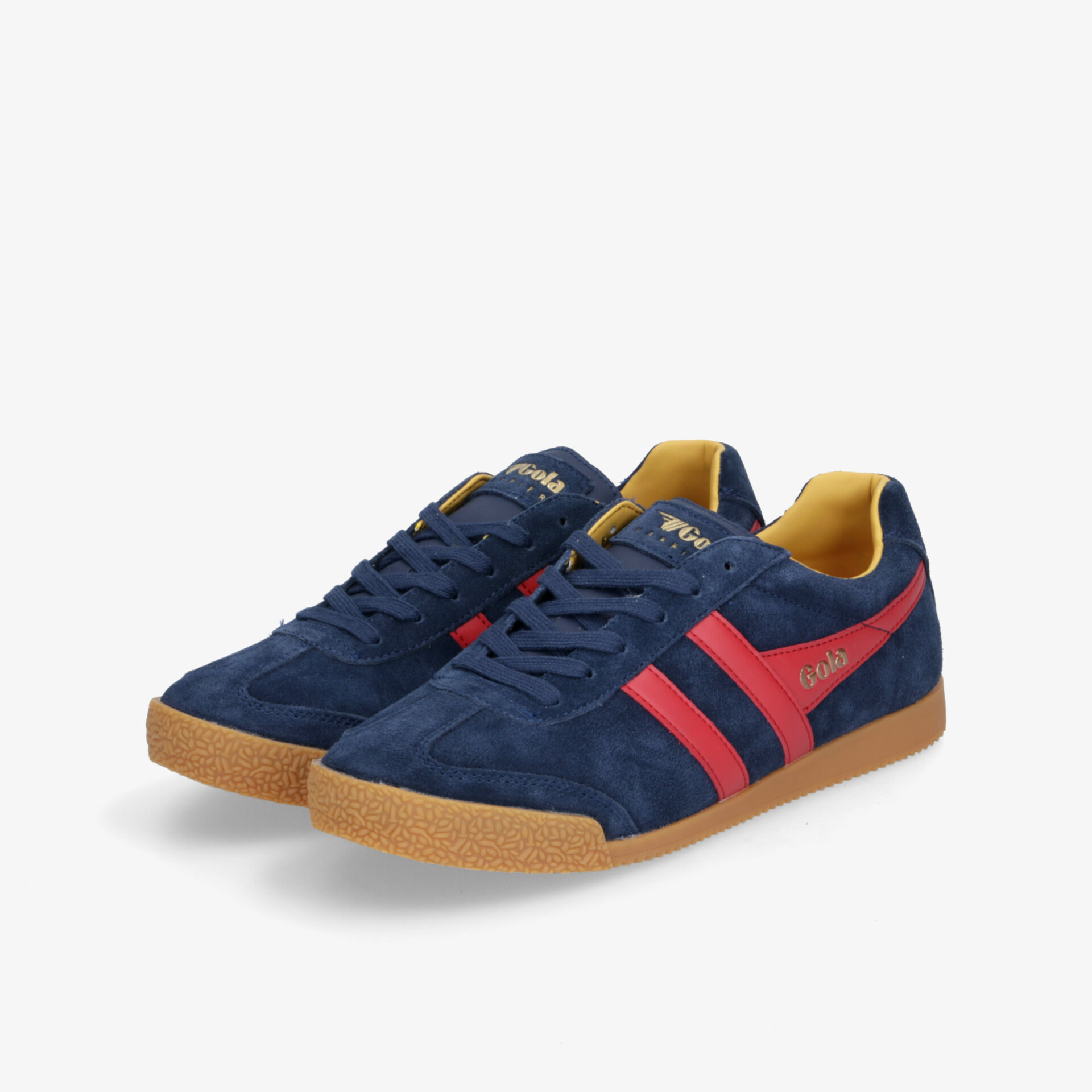 Blauer Sneaker mit rotem Streifen, gepolsterter Kragen und flexibler rutschfester Sohle für hohen Tragekomfort