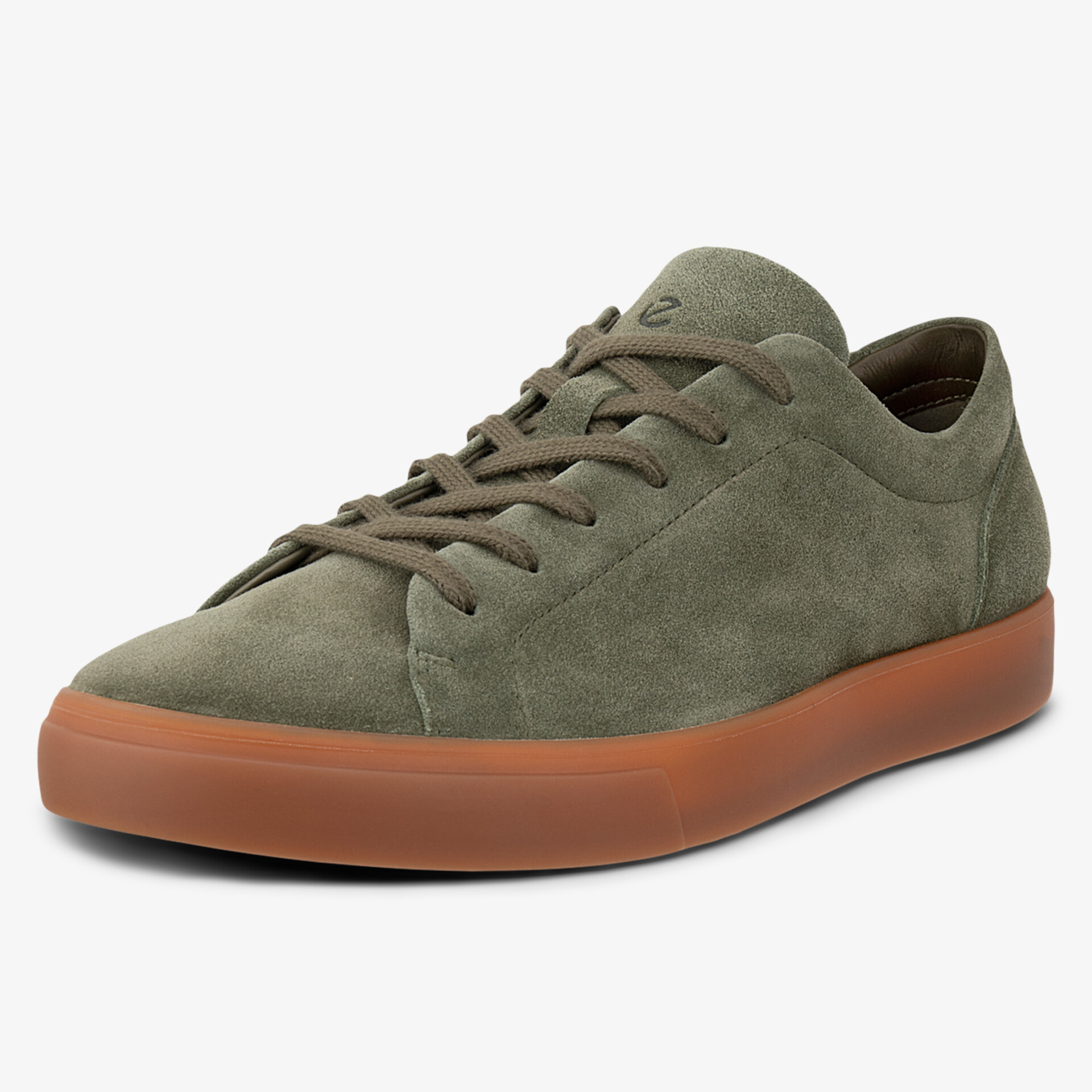 Grüner Sneaker aus Wildleder mit rutschfester, brauner Sohle und modernem Design