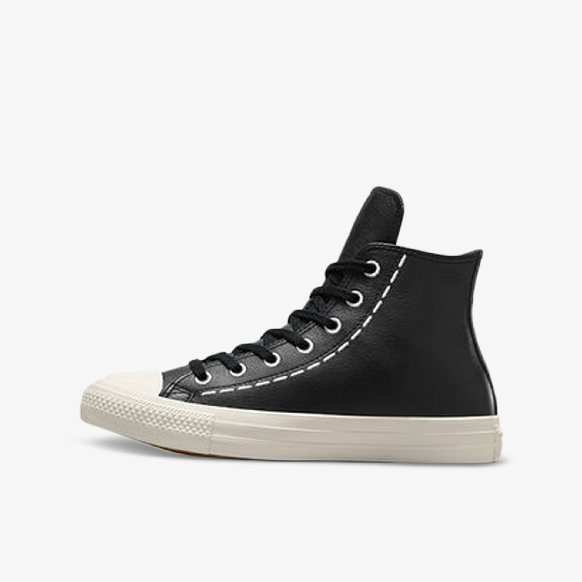 Eleganter schwarzer hoher Schuh mit weißer Sohle und Schnürung, bequem und robust, klassische Form