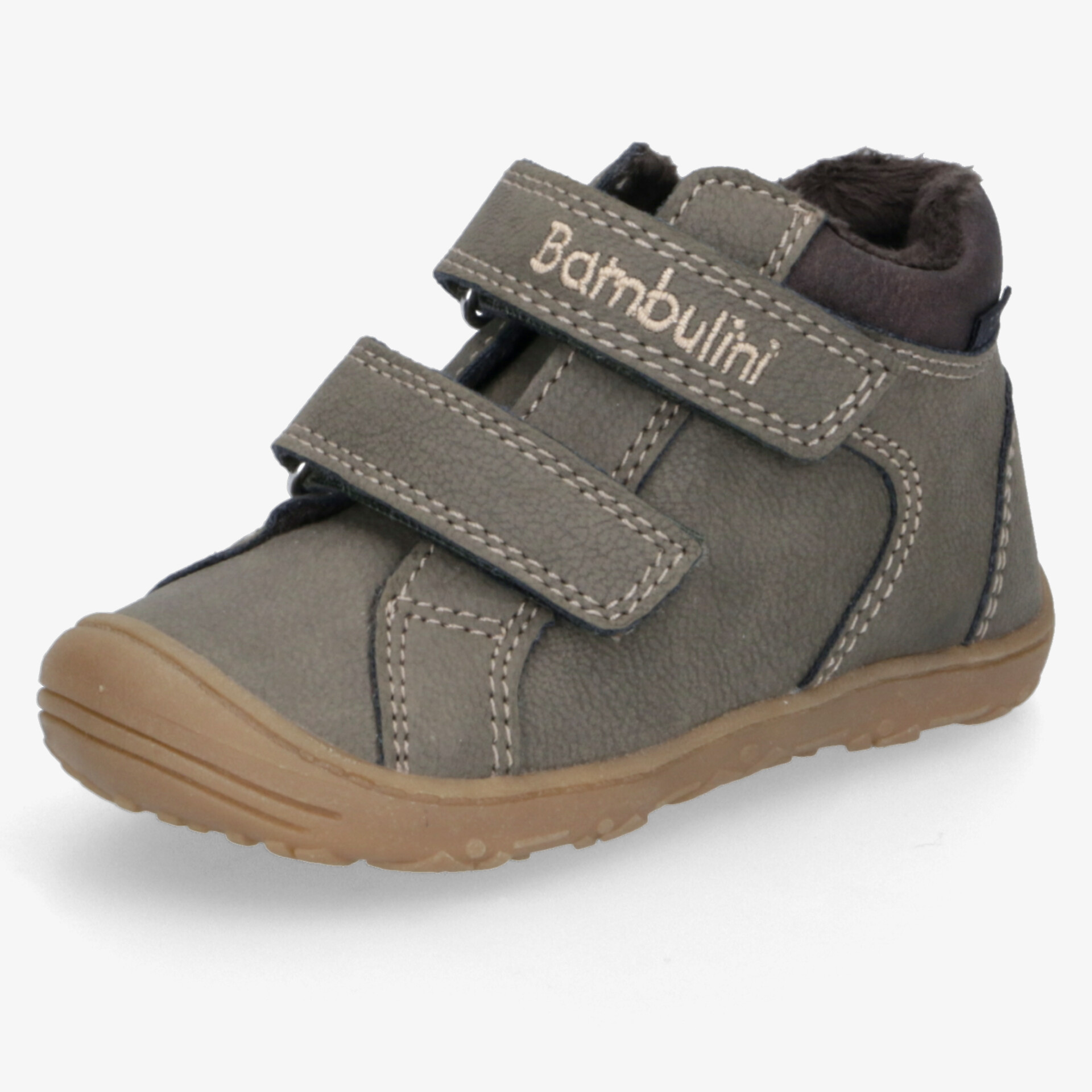 Grauer Kinderhalbschuh mit Velcro-Verschlüssen, flexible Laufsohle und robustem, bequemen Obermaterial