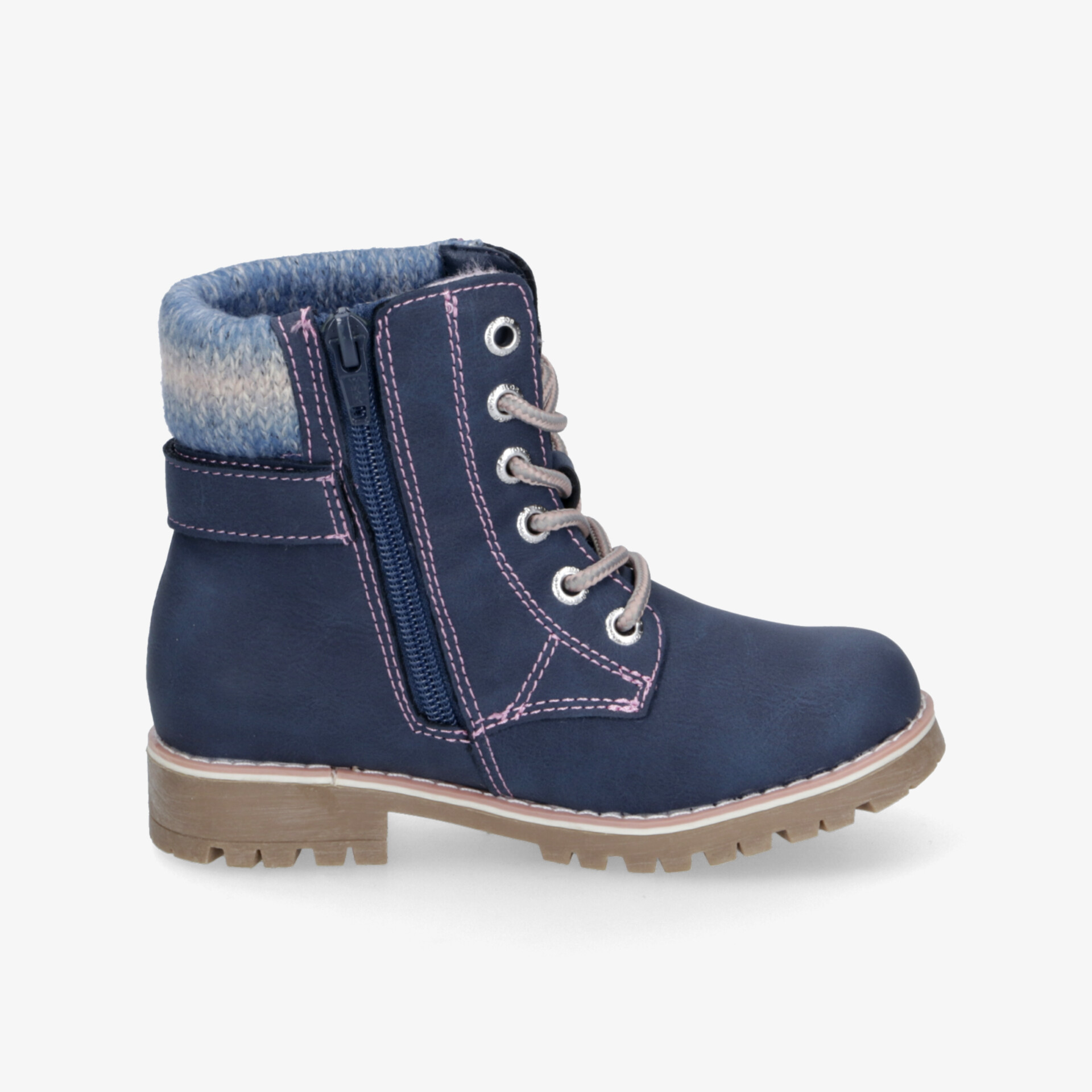 Robuster blauer Stiefel mit rutschfester Profilsohle und bequemem seitlichem Reißverschluss, warm gefüttert