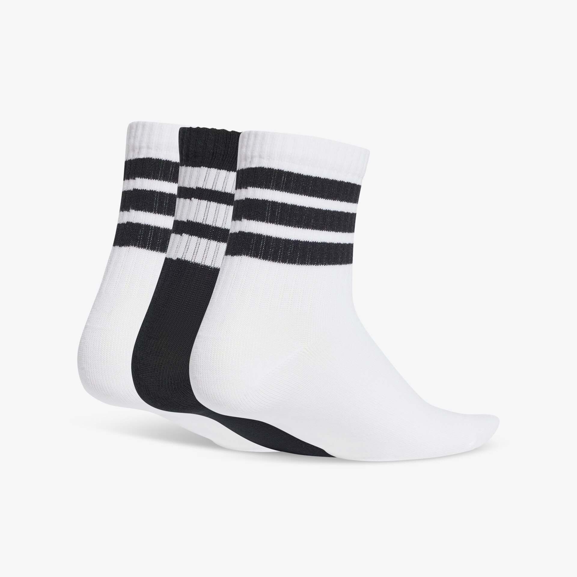3 Paar Sport- und Freizeitsocken in Weiß mit schwarzen Streifen, bequem und elastisch für optimalen Halt