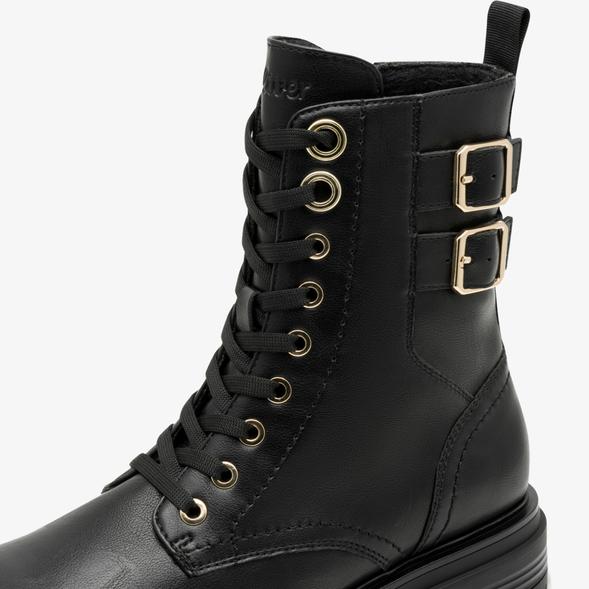 Robuster Schnürstiefel mit verstellbaren Schnallen aus glänzendem Leder für modischen und komfortablen Tragekomfort