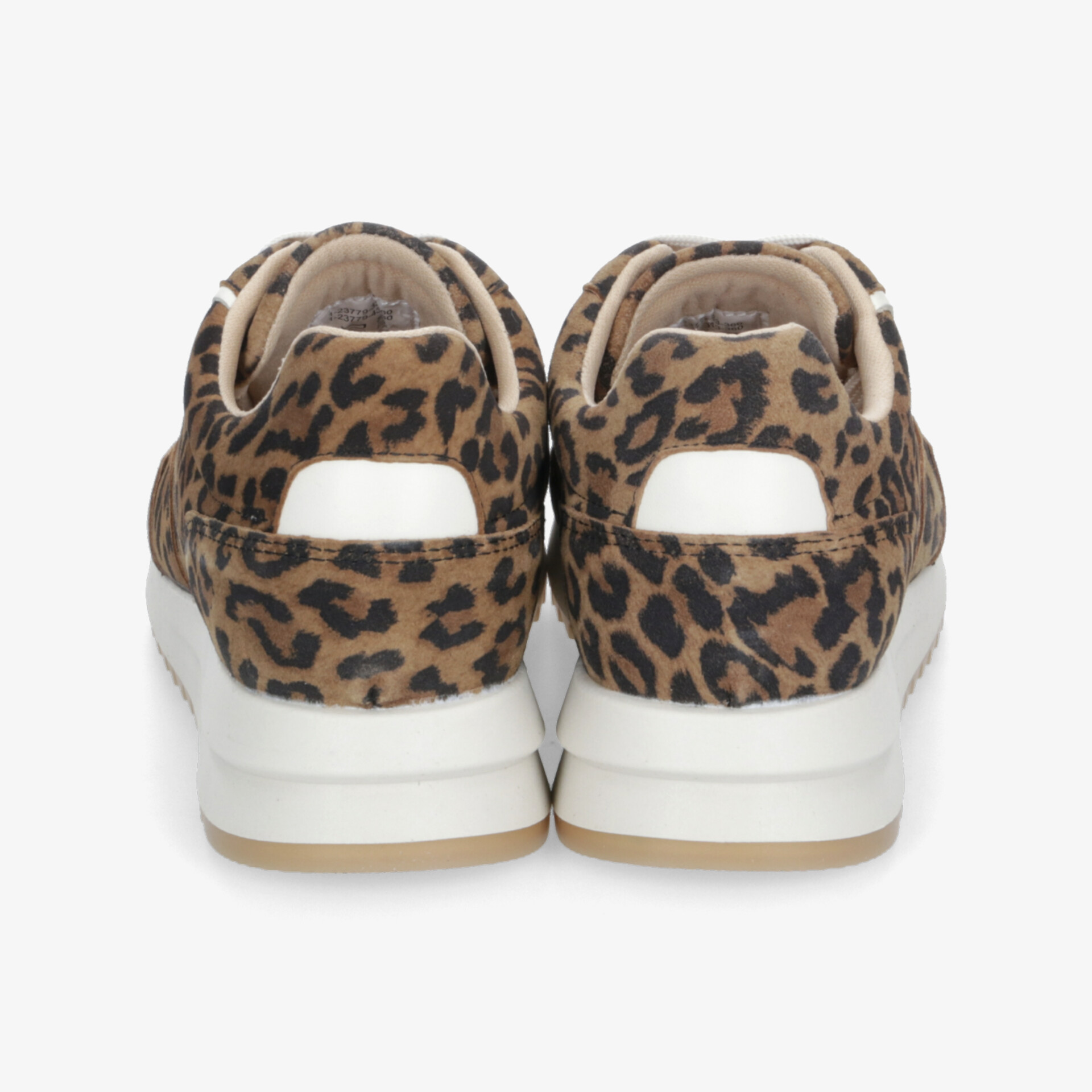 Leopardenmuster Sneaker Rückansicht mit robuster weißer Sohle und bequemer Passform für Freizeitstyle